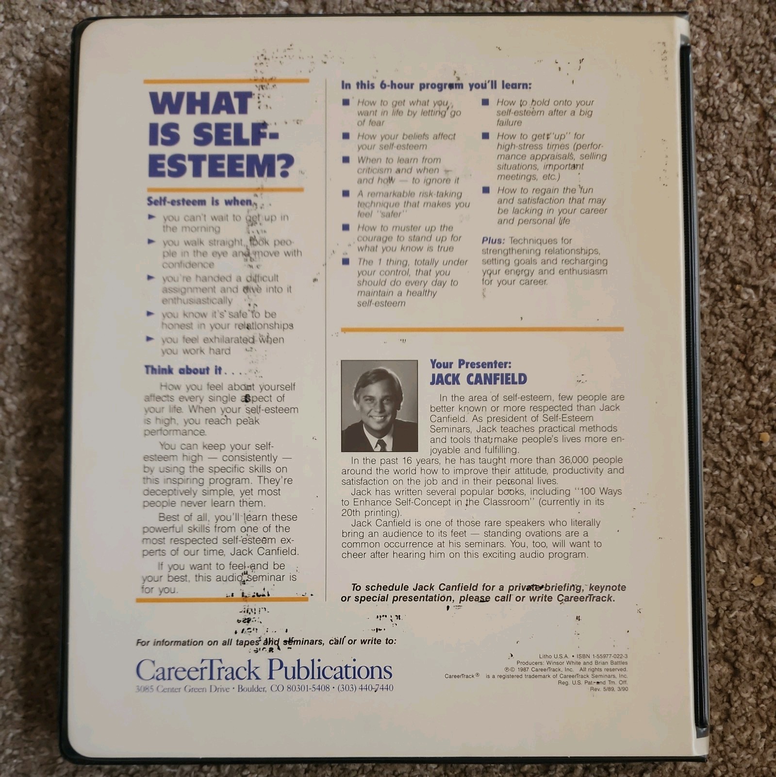 SELF ESTEEM AND PEAK PERFORMANCE Jack Canfield Audiocassette Program Used