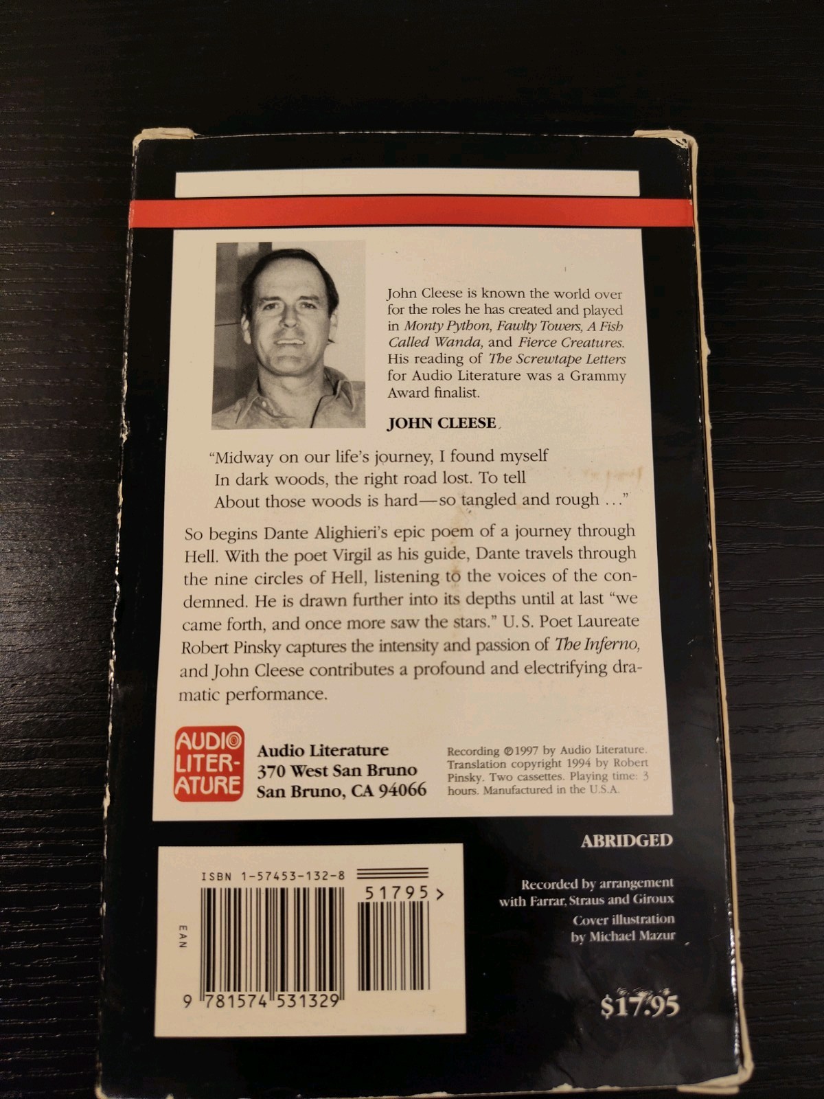 Audio Literature Presents The Inferno of Dante Abridged Cassette John Cleese
