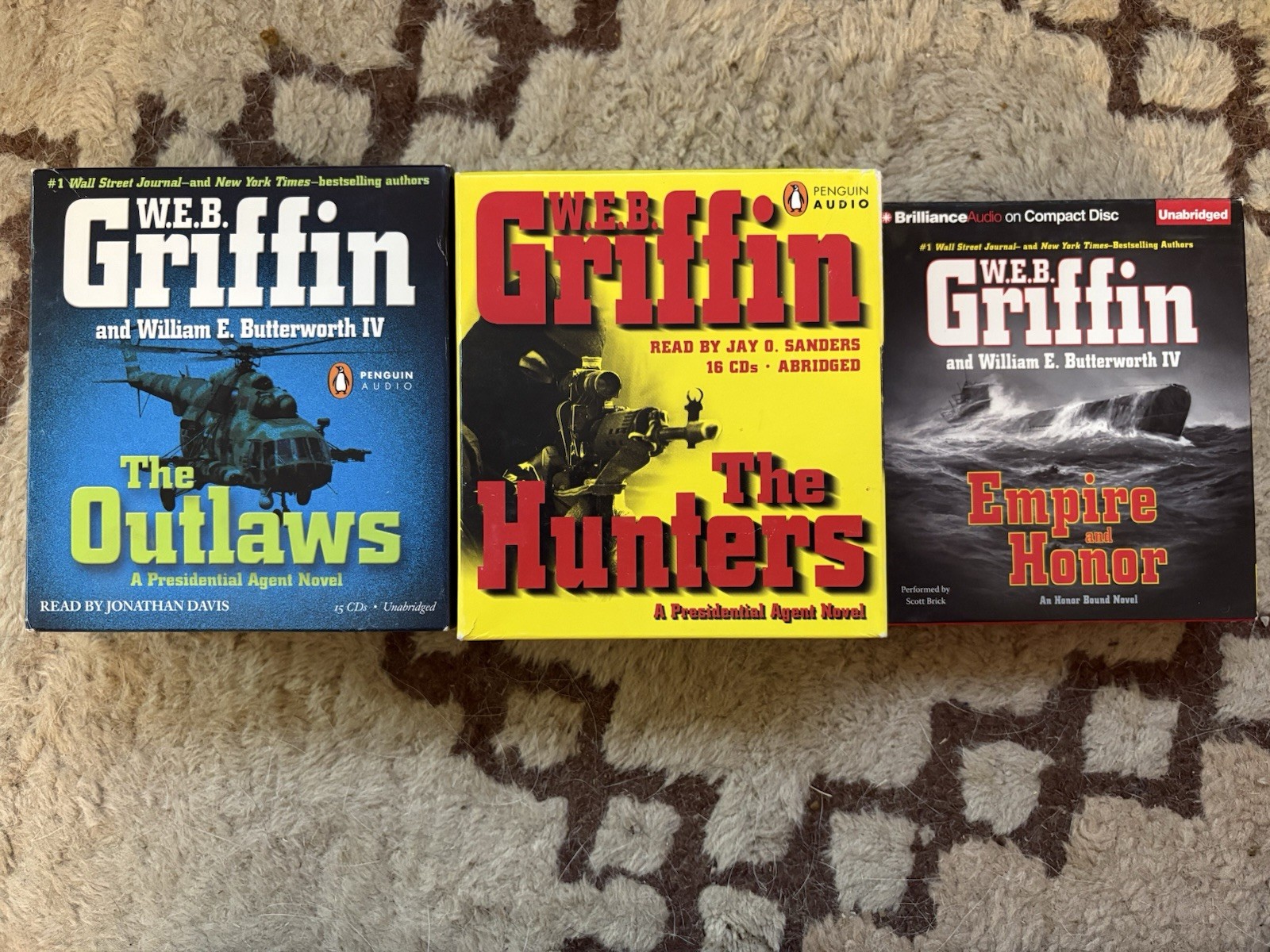 3 W.E.B Griffin Audio Books CD The Hunter, The Outlaws, Empire and Honor