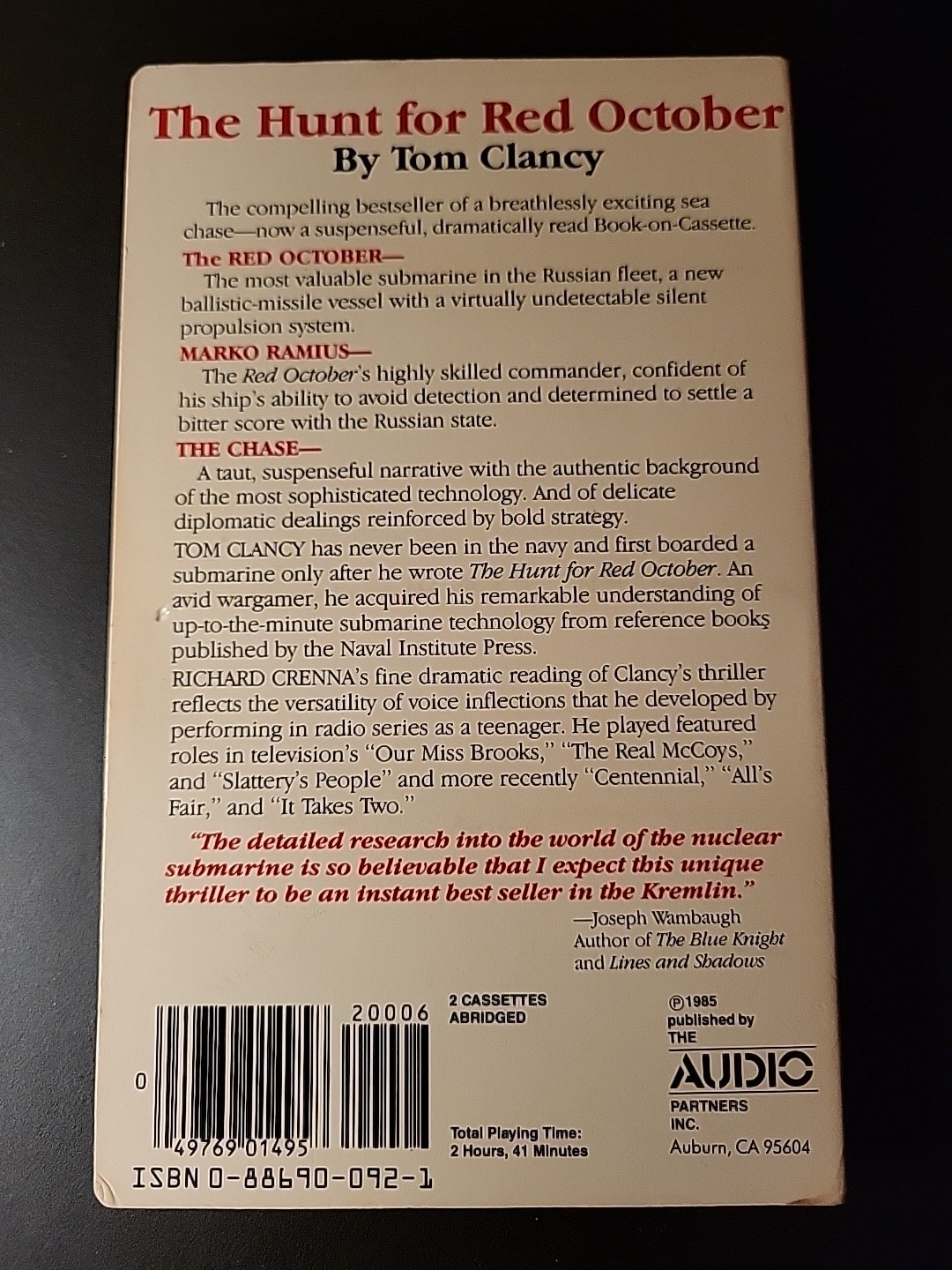The Hunt For Red October by Tom Clancy 1985 Cassettes Audiobook