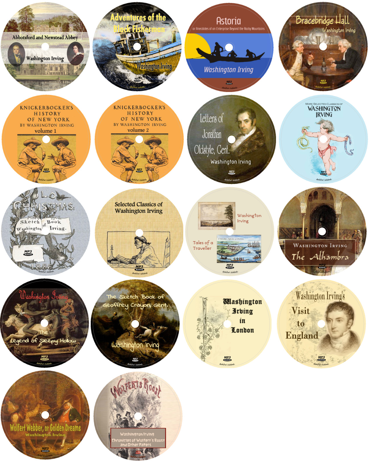 Washington Irving 18 Classic Audiobooks Short Stories in 18 MP3 Audio CDs
