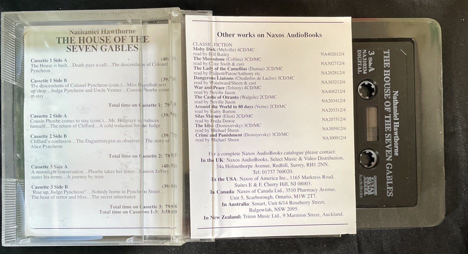 AUDIOBOOK 3x CASSETTE NATHANIEL HAWTHORNE THE HOUSE OF THE SEVEN GABLES