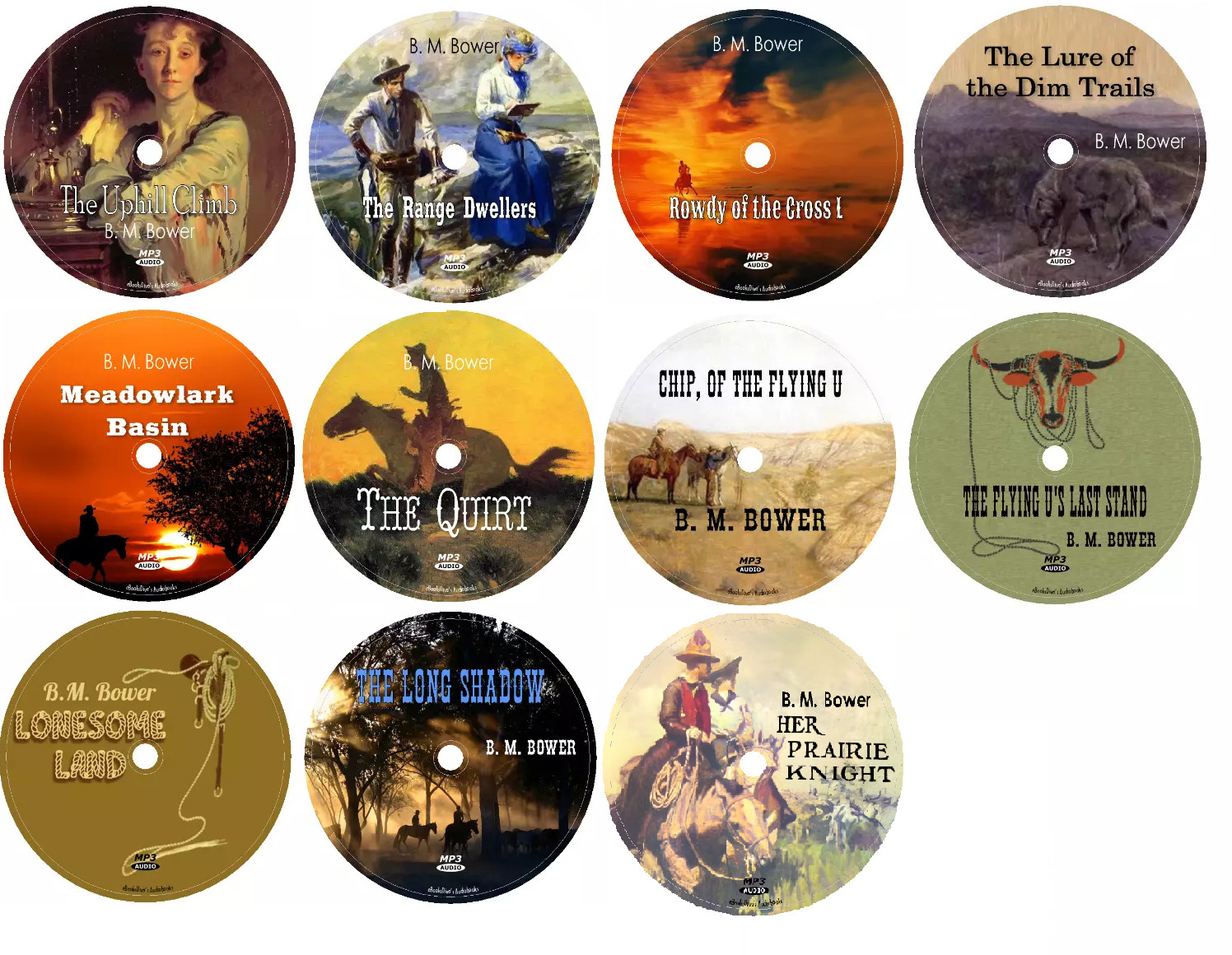 B. M. Bower 11 Adventure Romance Western Audiobooks in 11 MP3 Audio CDs
