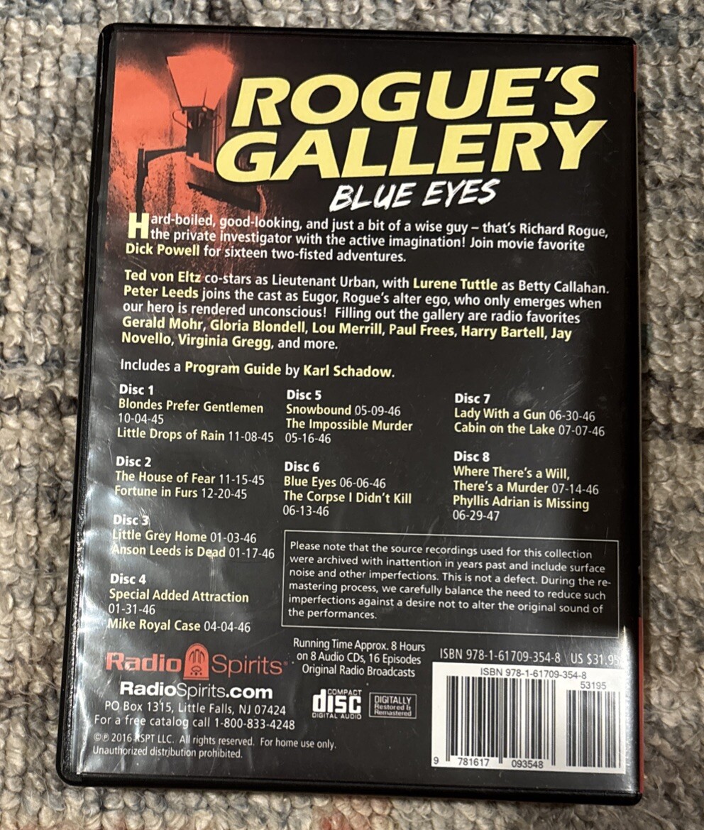 Rogue’s Gallery Blue Eyes 16 Episodes 8-Disc CD Dick Powell Radio Detectives