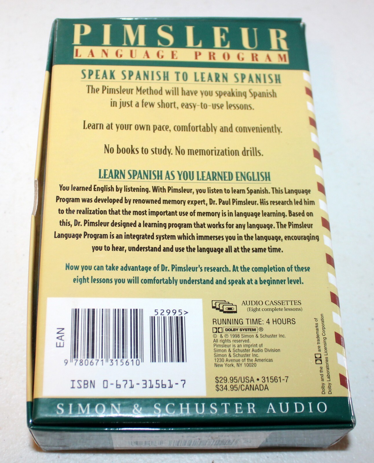 Pimsleur Language Program: Spanish Basic by Pimsleur Staff (1998, Cassette)