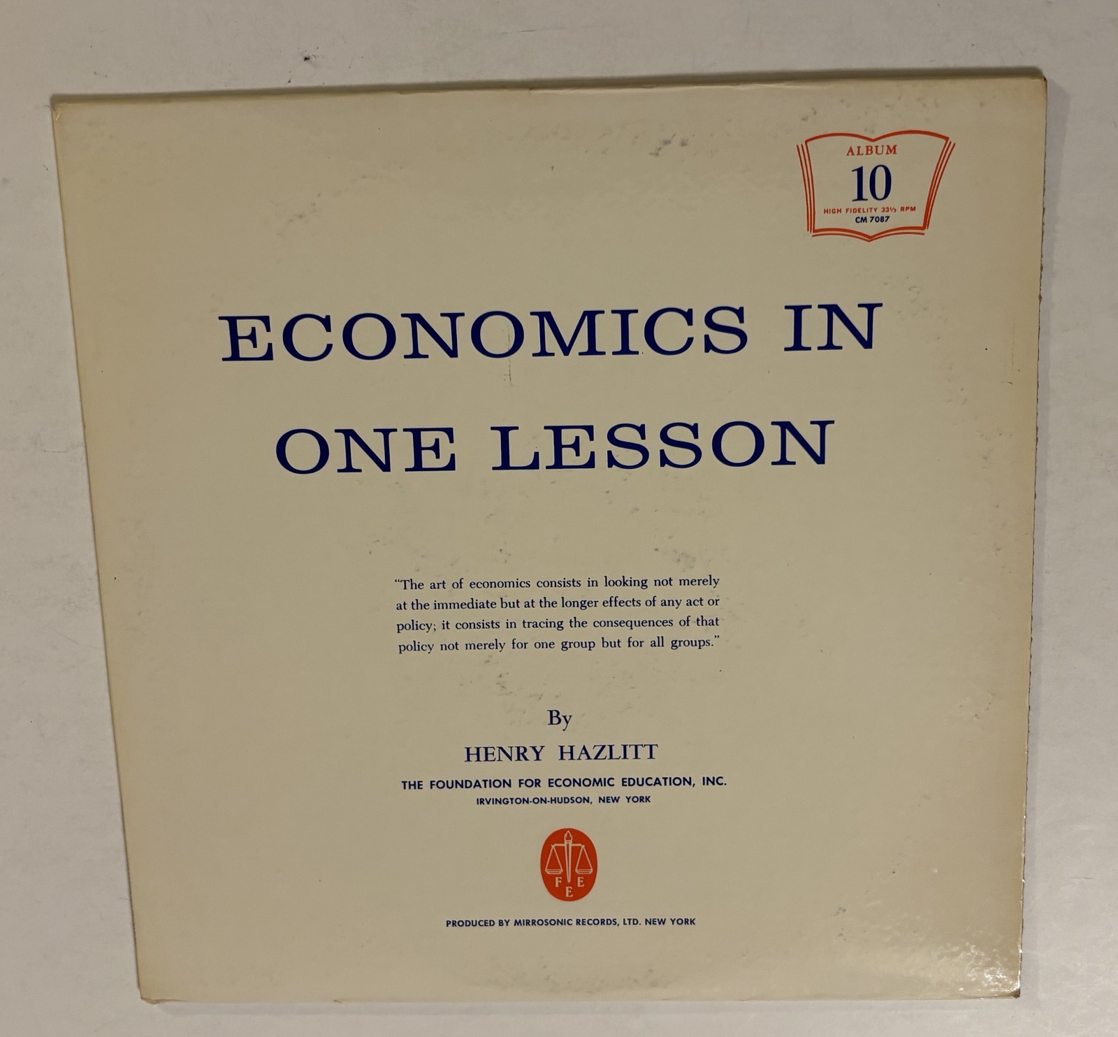 Economics In One Lesson by Henry Hazlitt Vinyl LP Audiobook Album 10 HIGH NM