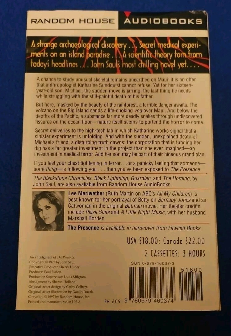 John Saul Audio Book 2 Cassette Set The Presence Random House Lee Meriwether