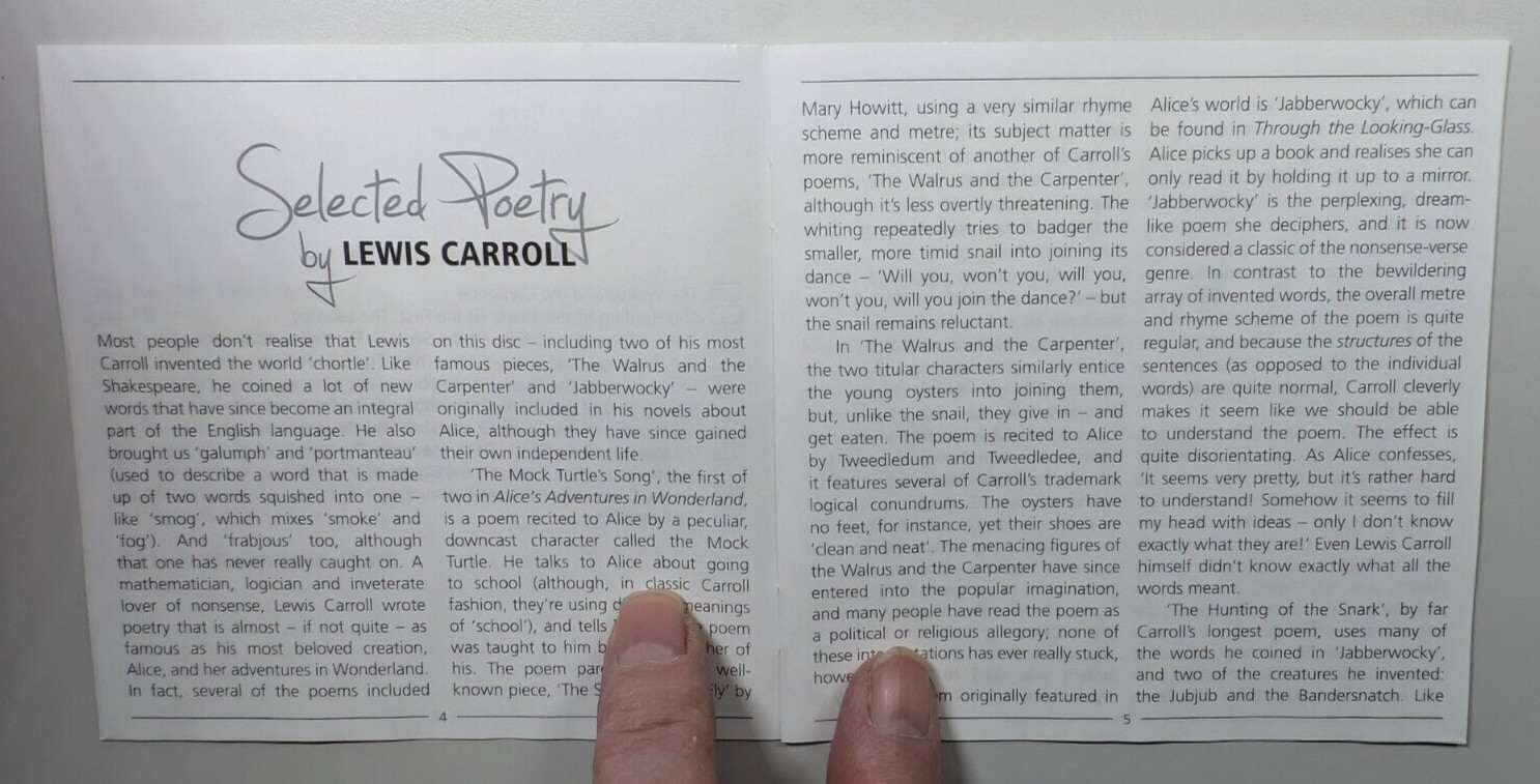 Selected Poetry by Lewis Carroll Audio CD Naxos 2016 Junior Classics