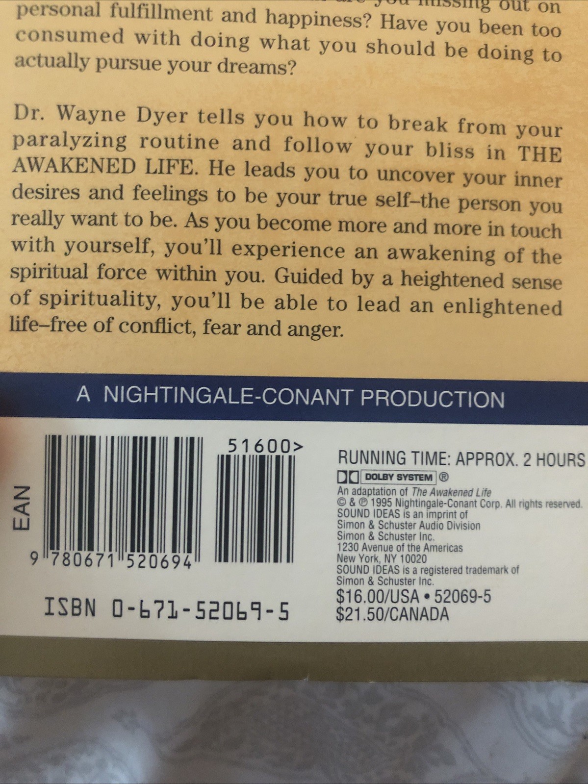 The Awakened Life Dr. Wayne Dyer Two Cassettes Tapes Nightingale Production