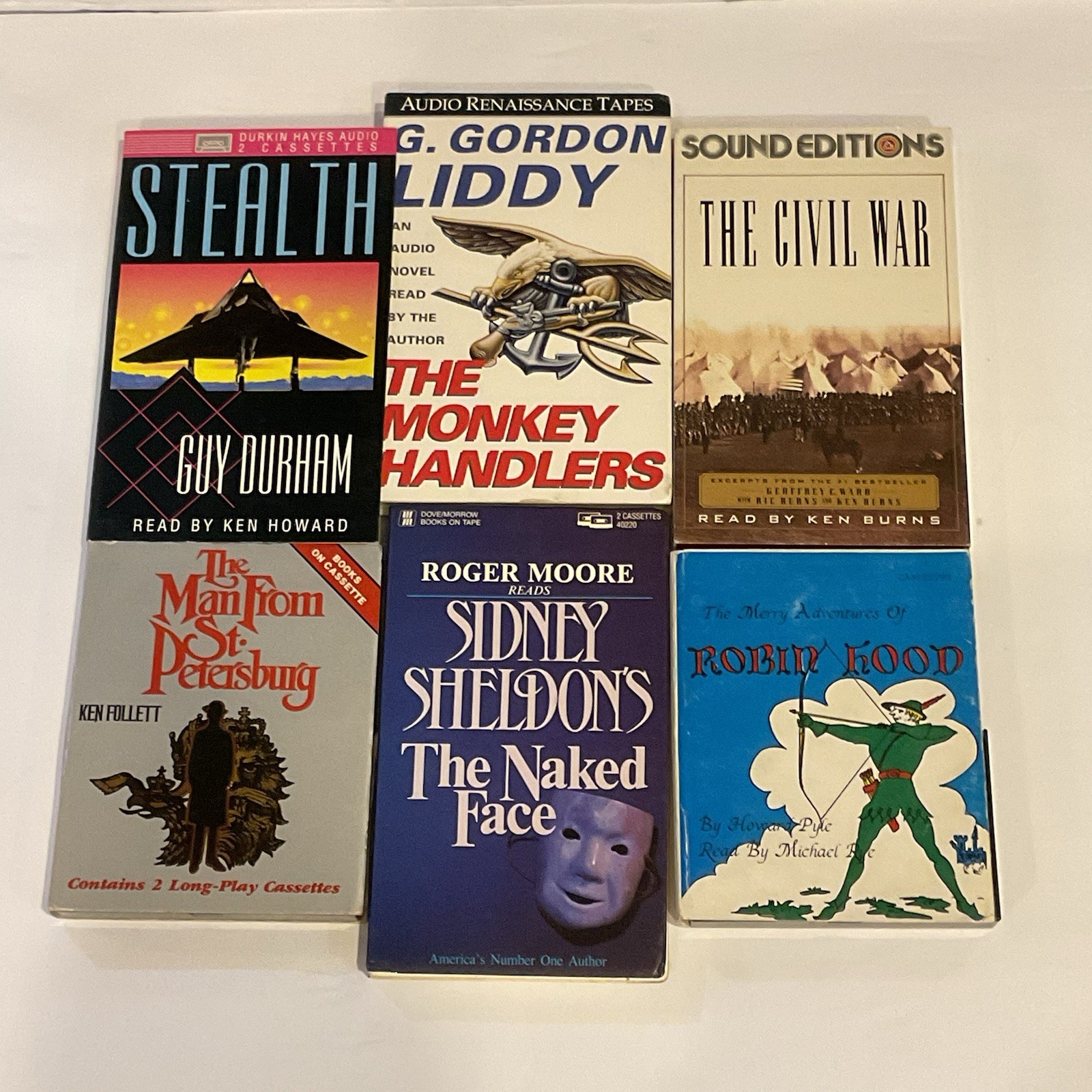 Audiobook Cassette Lot 6 Thriller Military Civil War Burns Follett Gordon Liddy