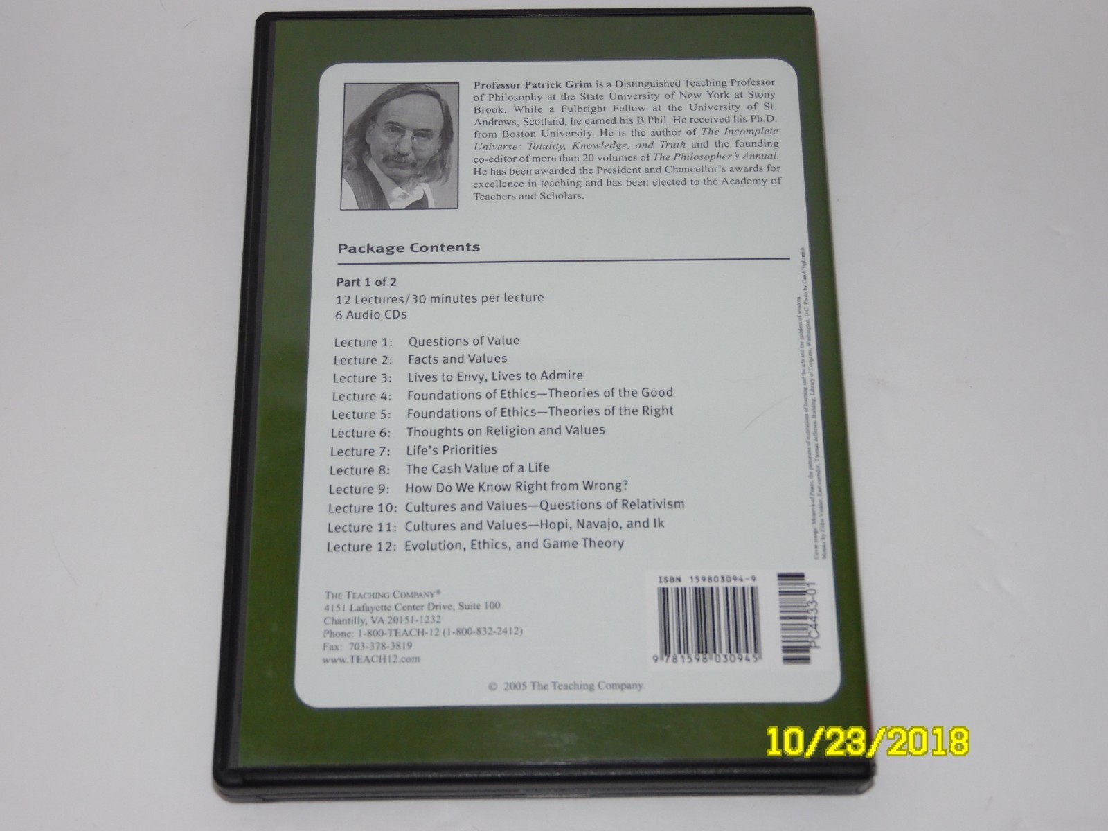 The Great Courses Questions of Value Vol. I-II 12 CD set (2005, CD) Prof Grim