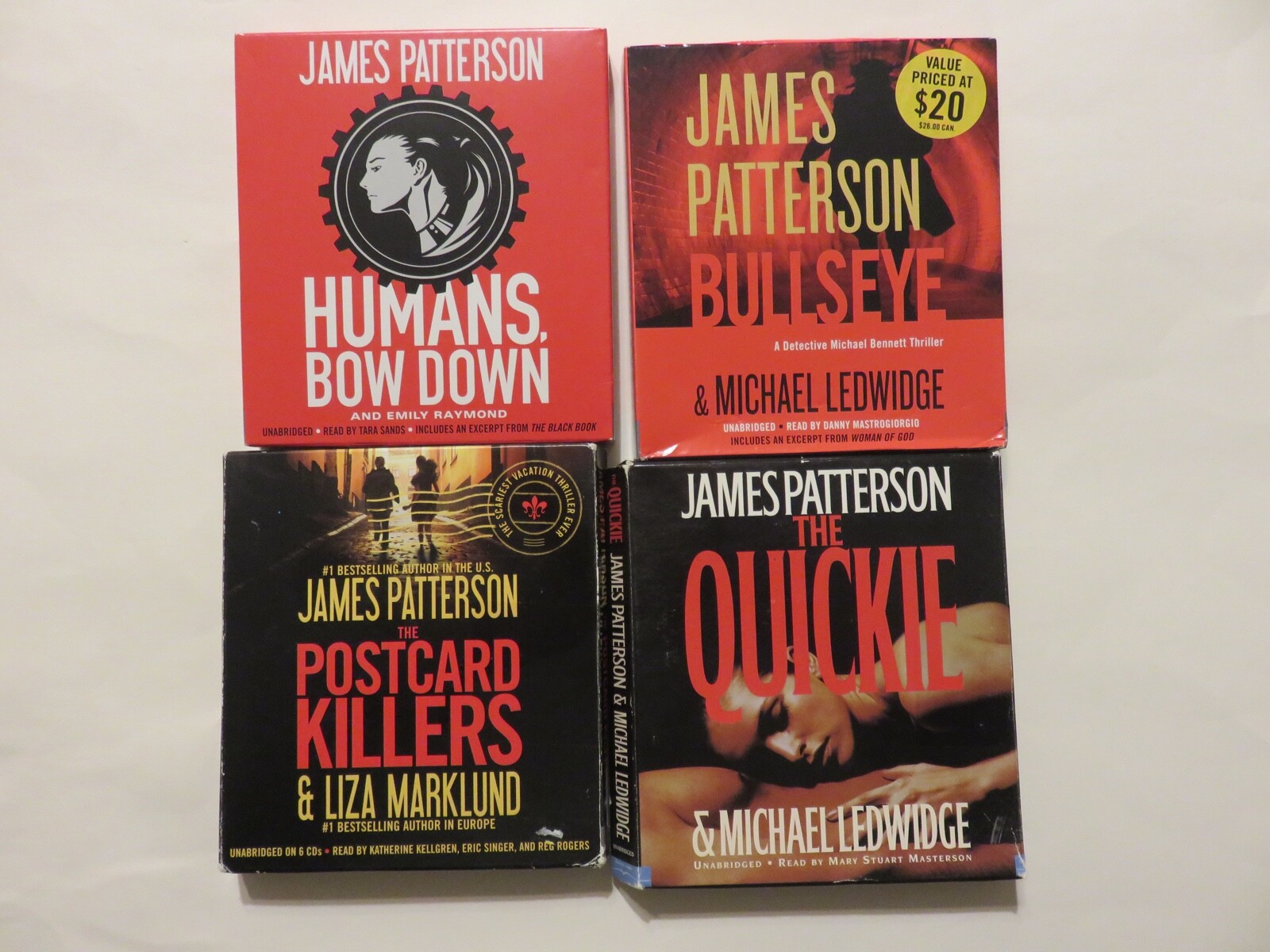 Lot of 4 Audiobooks Humans Bow Down, The Quickie, Bullseye, by James Patterson