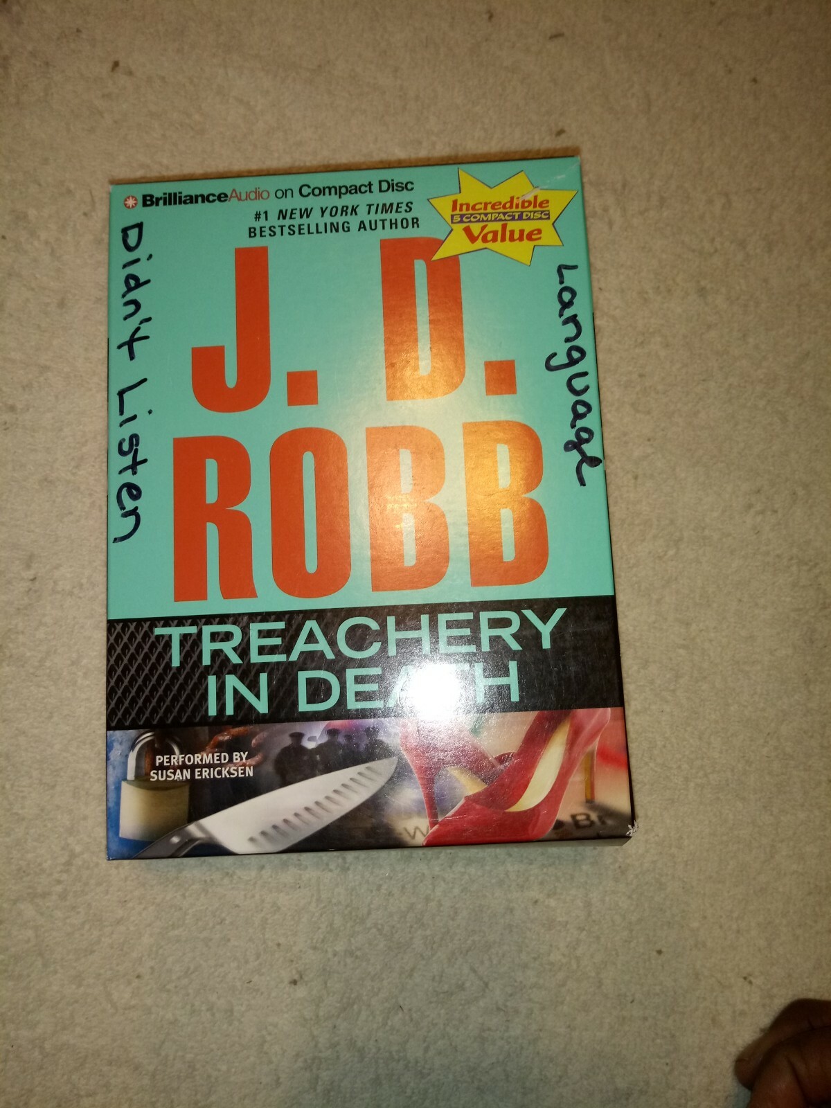 Audio Book: Treachery in Death by J. D. Robb (2013 Abridged) 5 CDs
