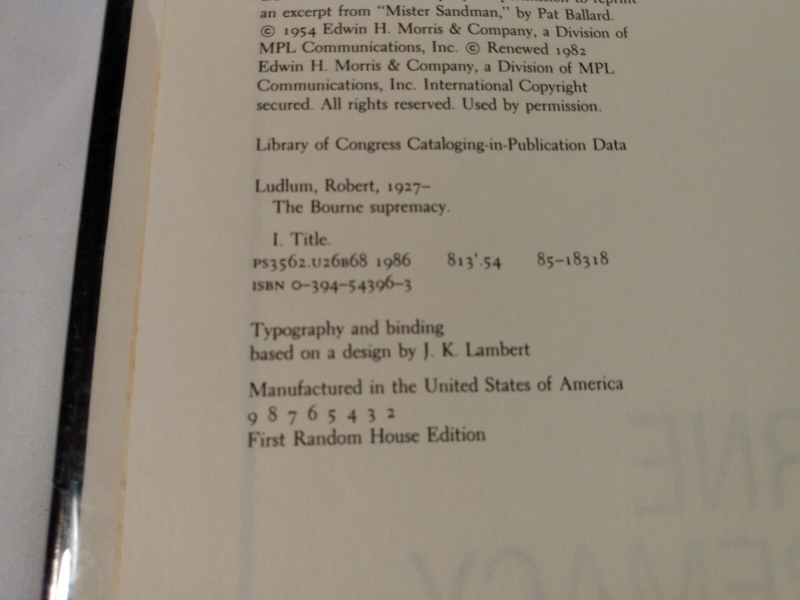 Robert Ludlum THE BOURNE SUPREMACY 1st Edition 1st Printing