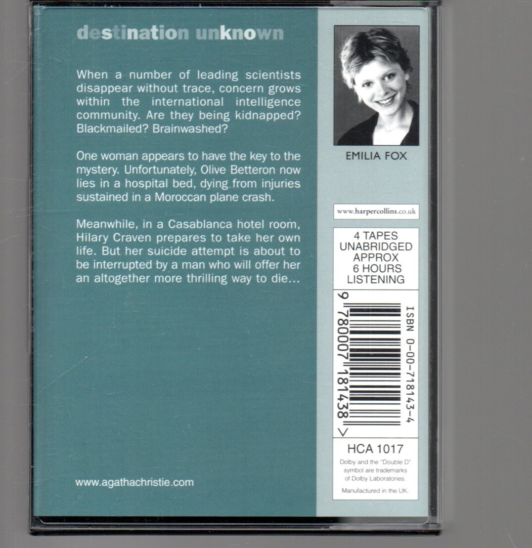DESTINATION UNKNOWN by Agatha Christie — 4xCassette Audiobook *Unabridged*