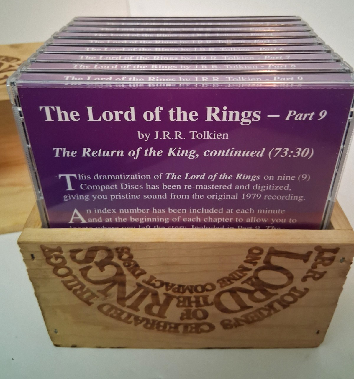 J.R.R. Tolkien The Lord of the Rings Story On 9 CD Audiobook Set with Wood Box