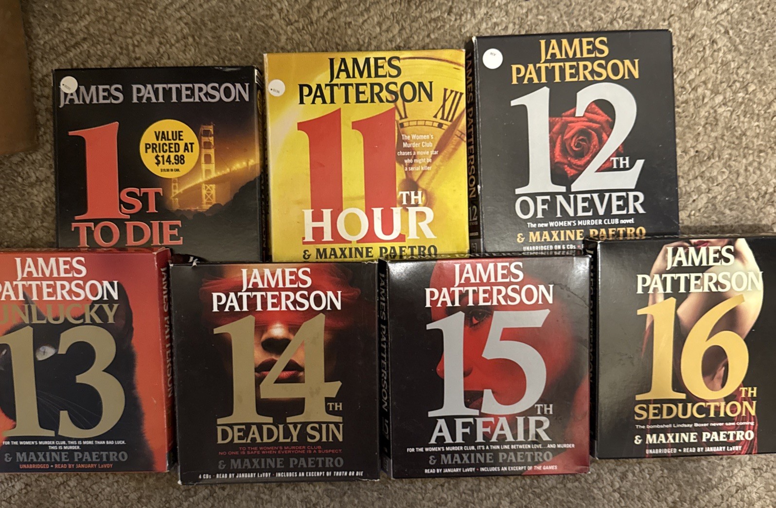 LOT OF 7 JAMES PATTERSON AUDIO BOOKS on CDs, 1. 11,12,13, 14, 15,16