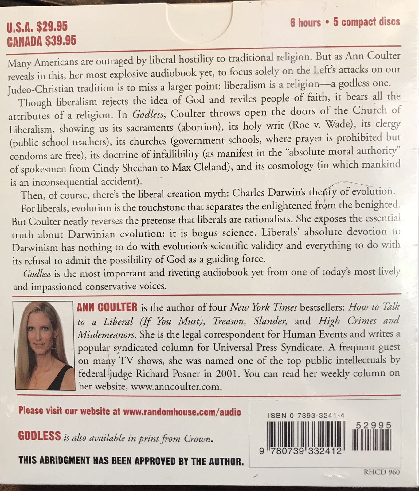 Ann Coulter New Audio Book GODLESS unopened