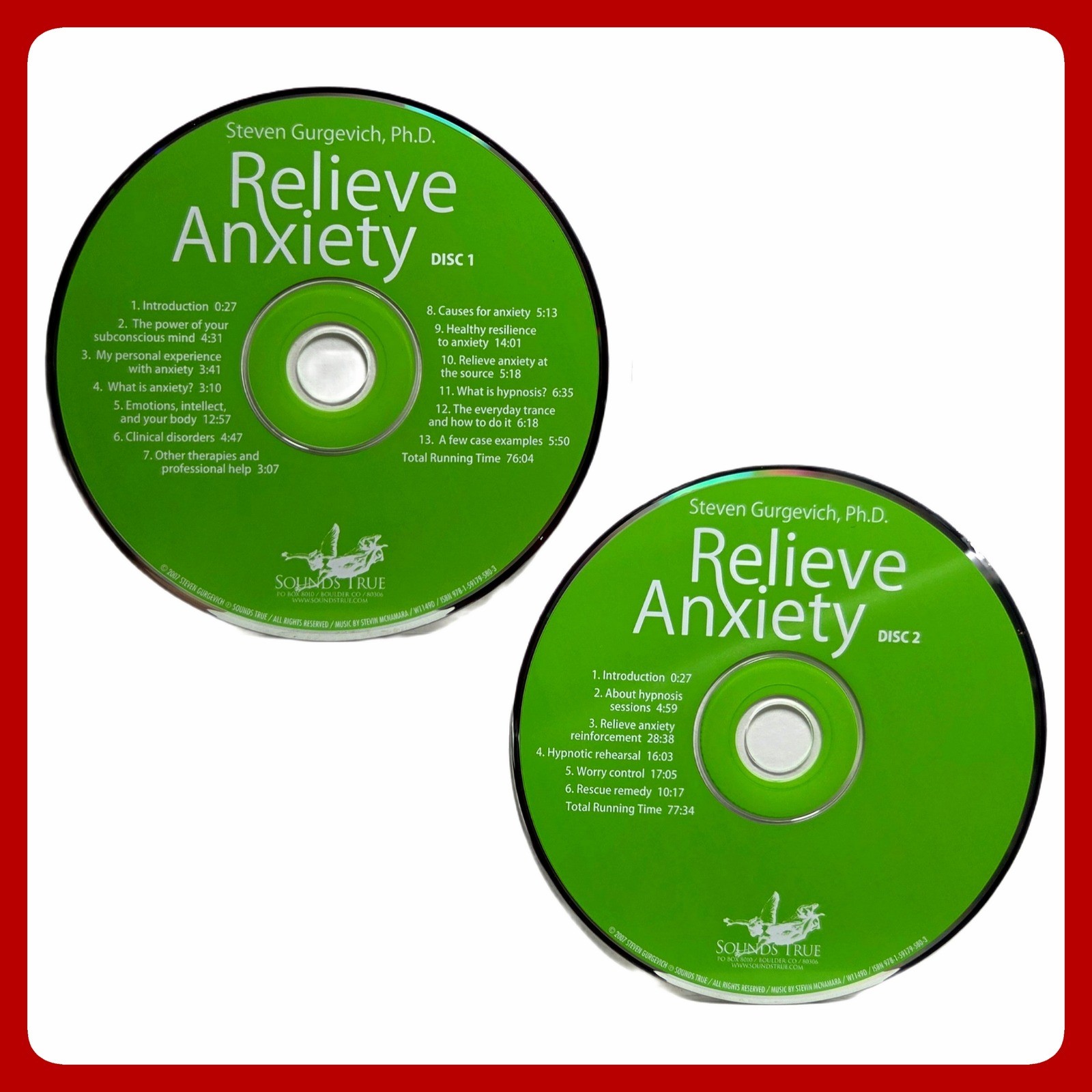Steven Gurgevich Relieve Anxiety 2CD Set Sounds True W1149D Hypnosis Audio Disc