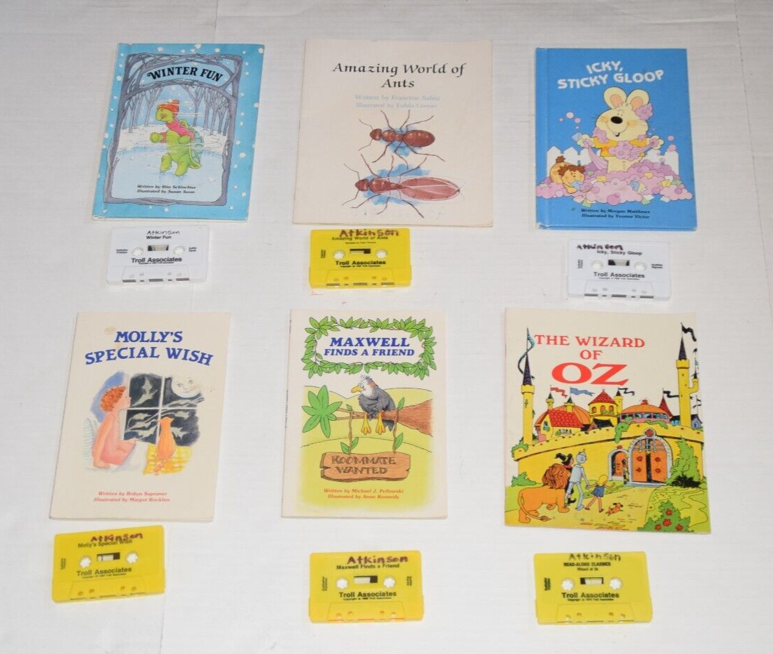 Vintage Troll Associates Read Along 6 Children’s Books w/ Cassette Tapes Lot
