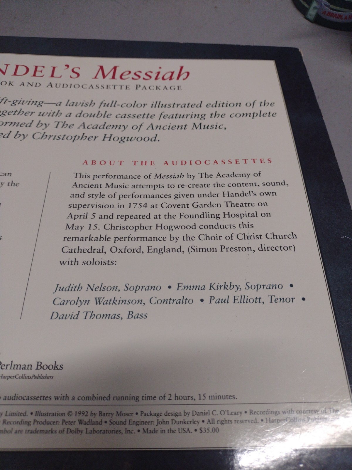 MESSIAH Wordbook For The Oratorio W/ Cassettes HANDEL illustrated Moser Hogwood