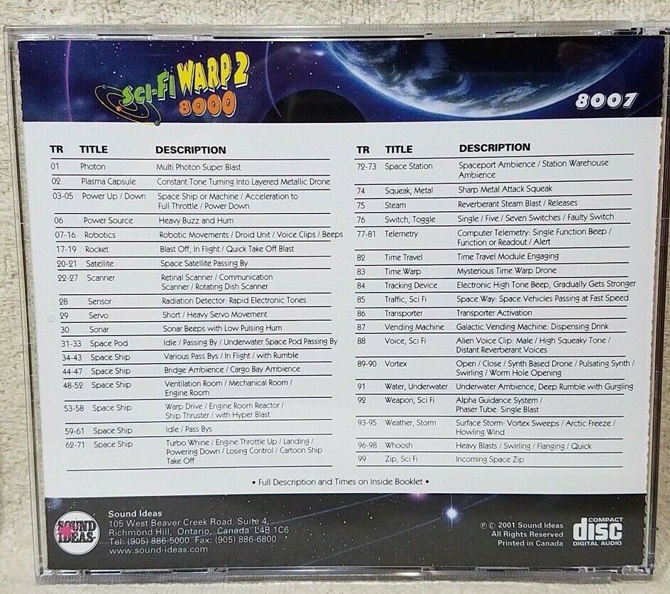 SOUND IDEAS SCI-FI WARP 2 8000 SFX SOUND EFFECTS SAMPLES 3 CD’S BOXED SET
