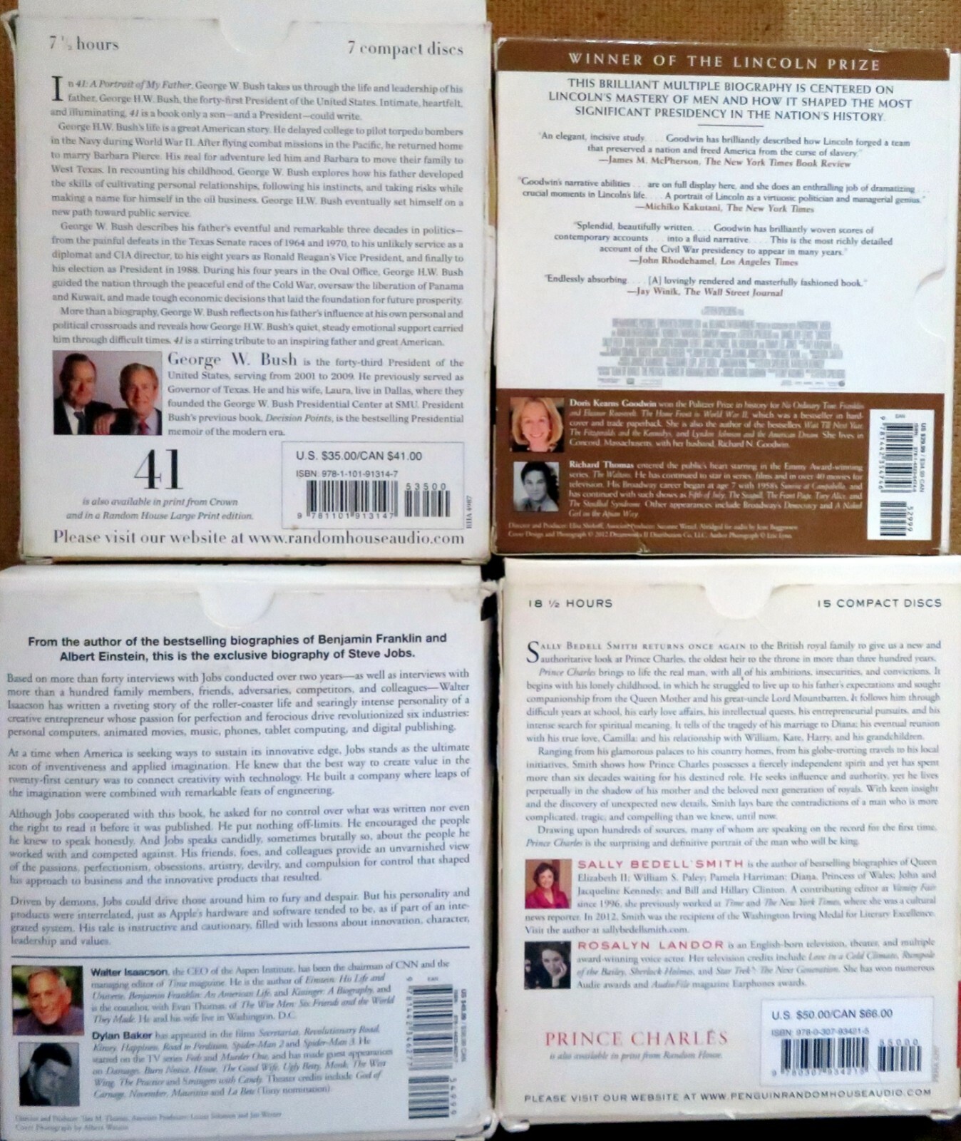 NON-FICTION — BIOGRAPHY — AudioBook CDs — 4 Titles — 41, Jobs, Lincoln, Charles