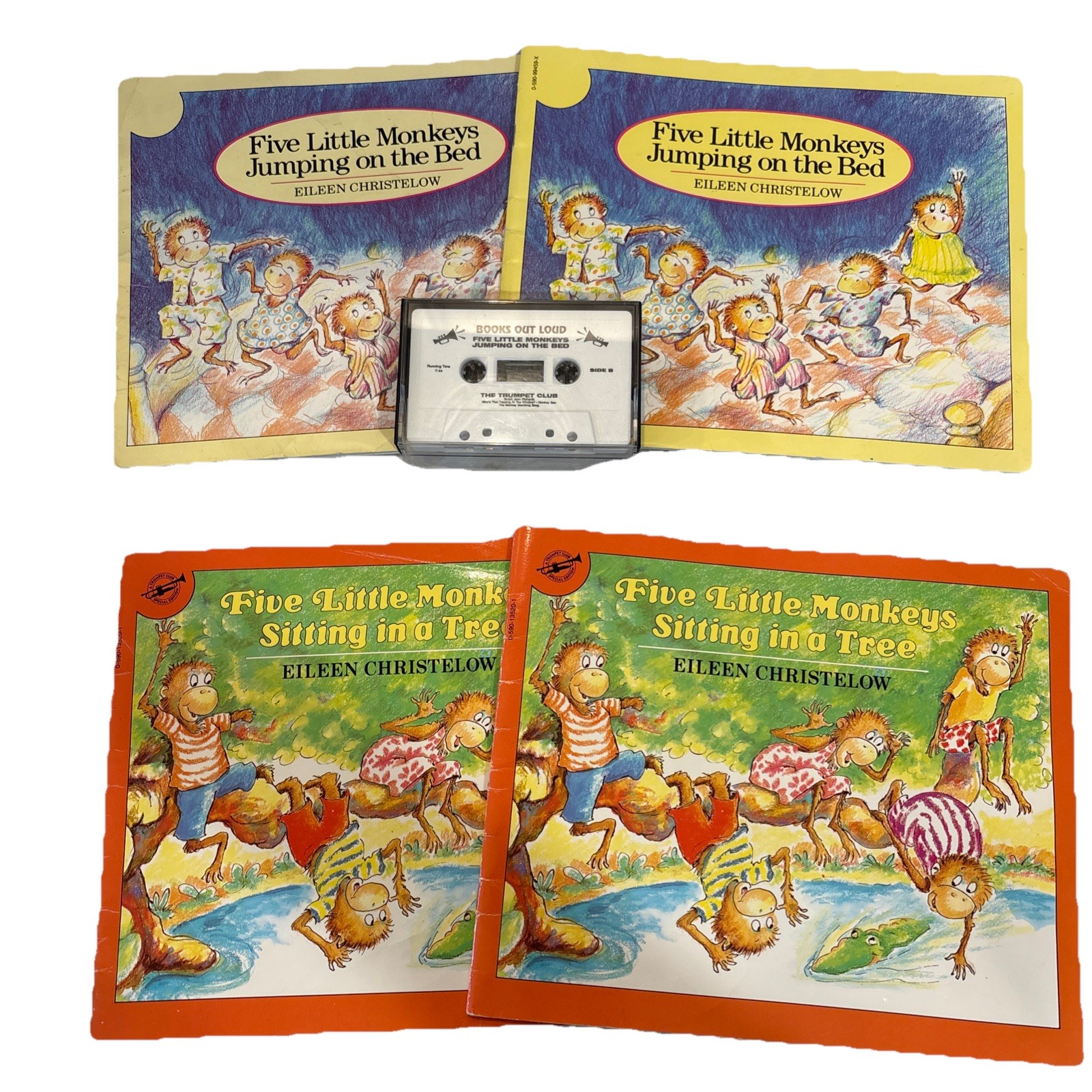 Lot 4 Childrens Books W/ Tape Five Little Monkeys Jumping On The Bed & sitting T