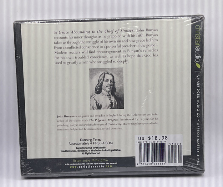 Grace Abounding To The Chief of Sinners, John Bunyan Audiobook 4 CD 2013 New