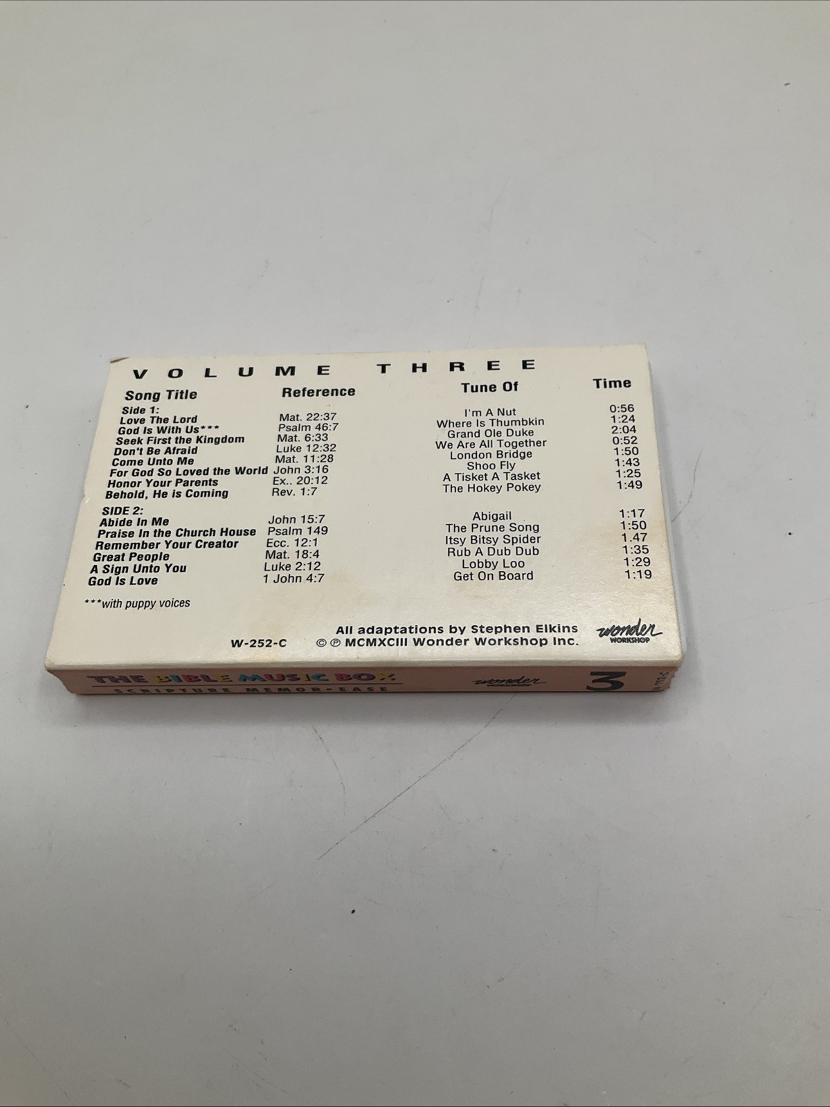 Bible Music Box for Pre Schoolers Volume 1-4 Cassettes Wonder Workshop 1993