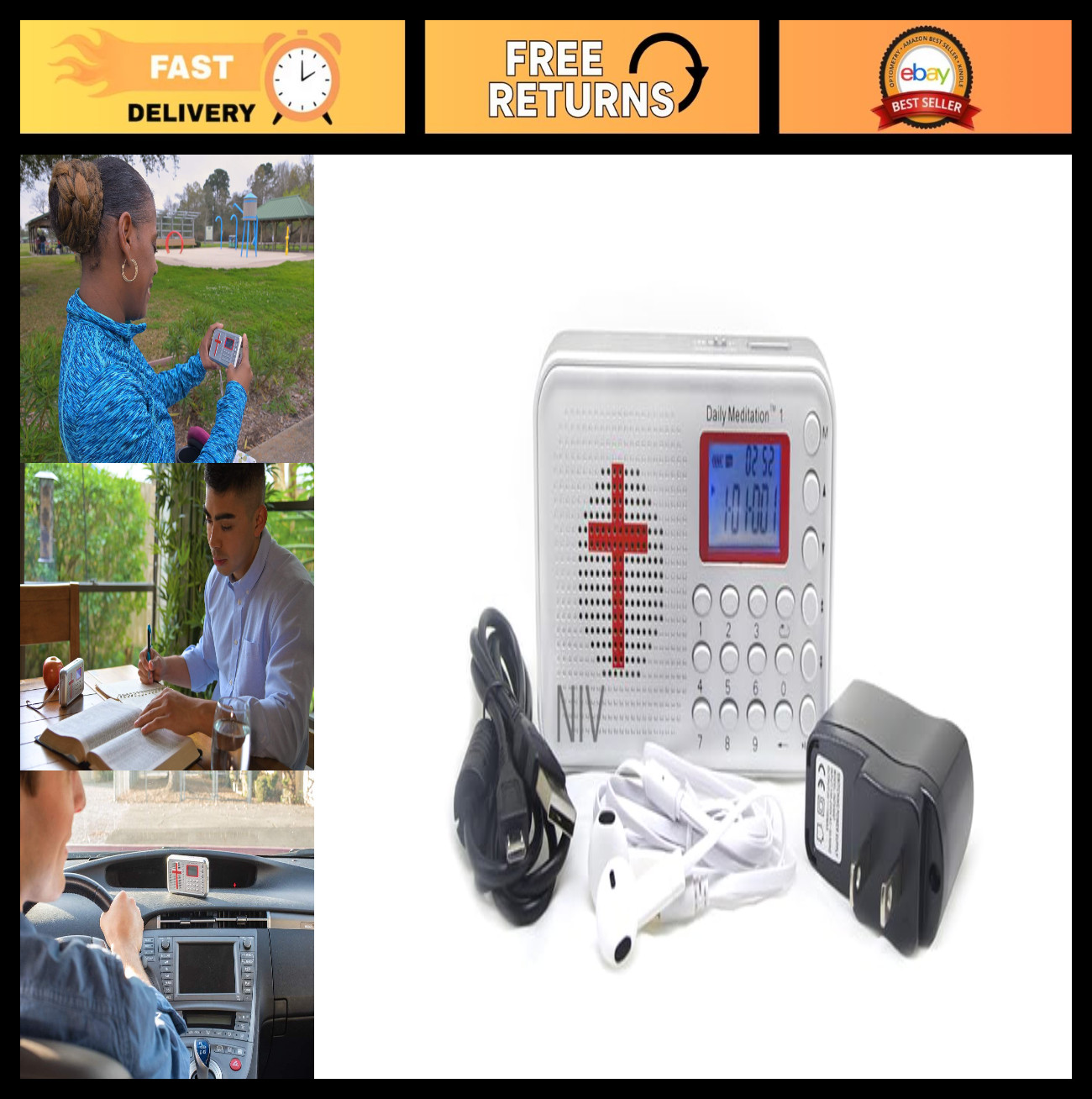 Audio Bible Player — NIV New International Version, Portable, Rechargeable, MP3