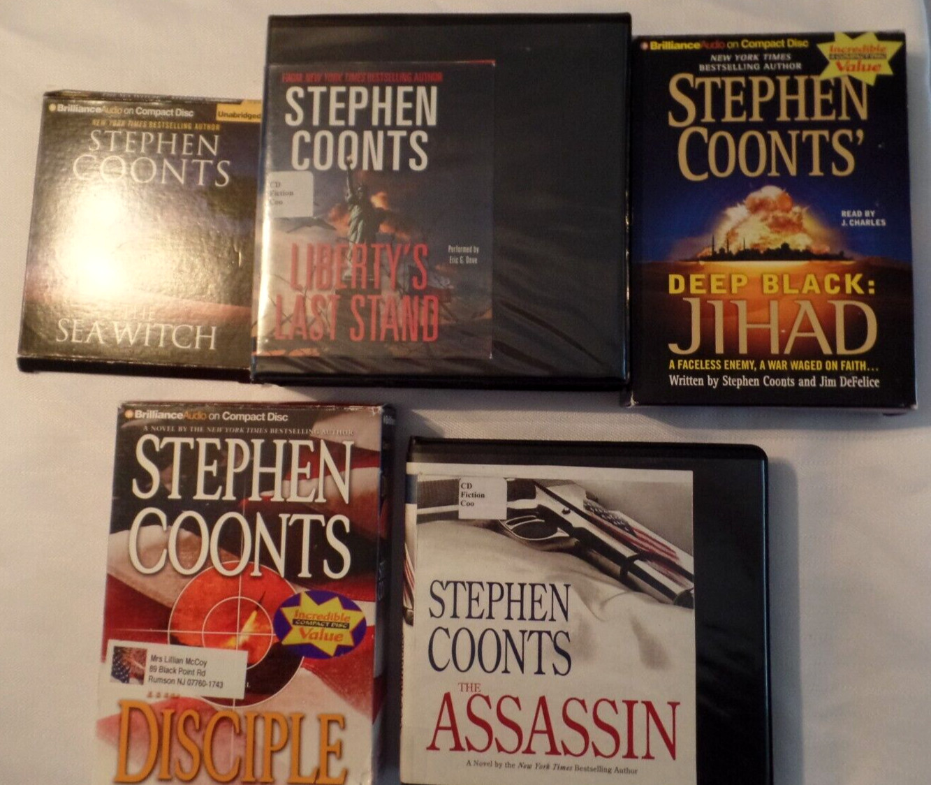 5 Audiobooks CDs Stephen Coonts Assassin Disciple Deep Black Jihad Sea Witch +1