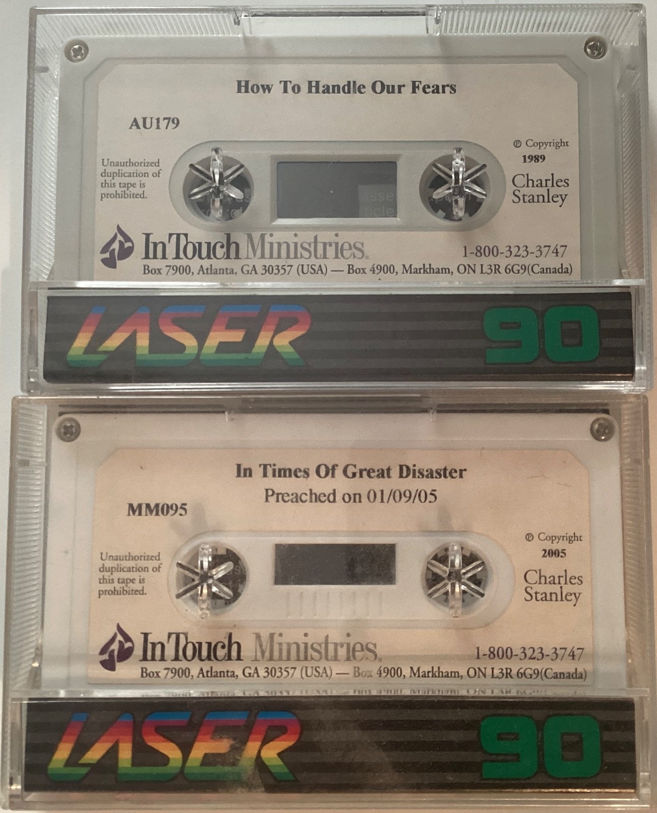 In Touch Ministries Charles Stanley Sermon Cassette Tapes X2 1989 2005 USED