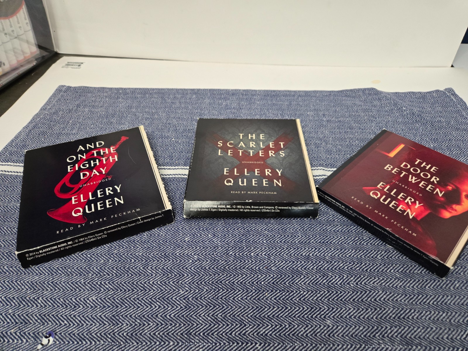 Lot of 3 Ellery Queen AUDIOBOOKS On 8th Day Scarlett Letters Door Between