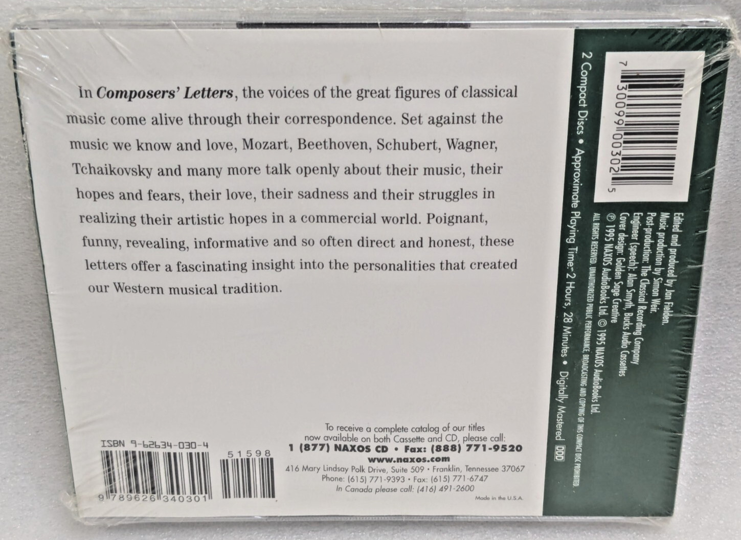 Composers Letters Audiobook Classical Music Mozart Beethoven 2CDs 1995 Naxos NEW
