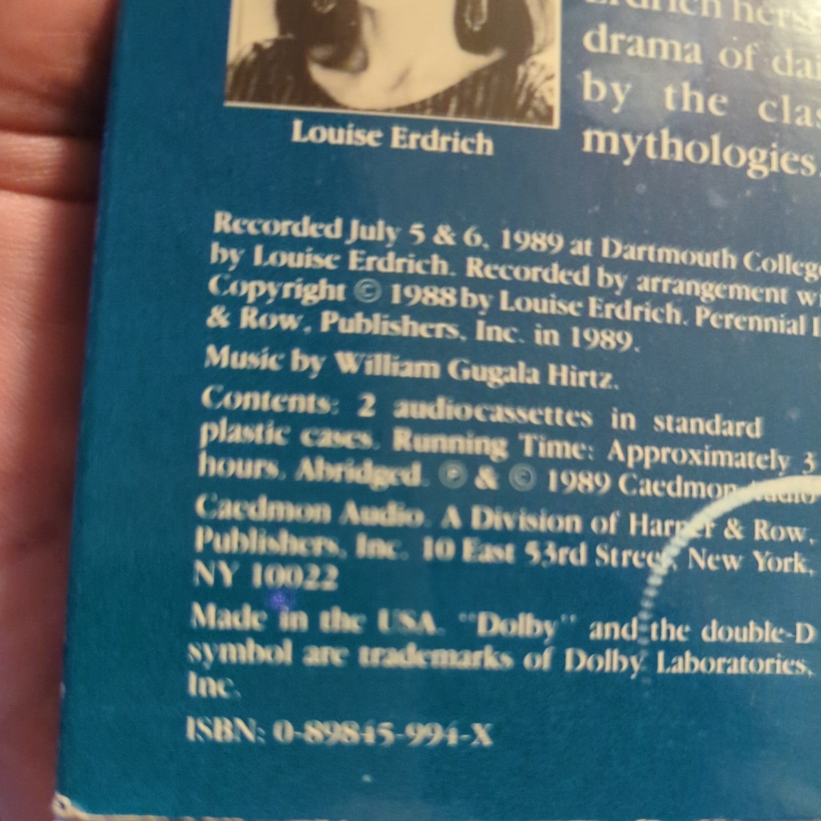 Harper Audio Tracks Louise Erdrich Audiobook Cassette Native Americans Fiction