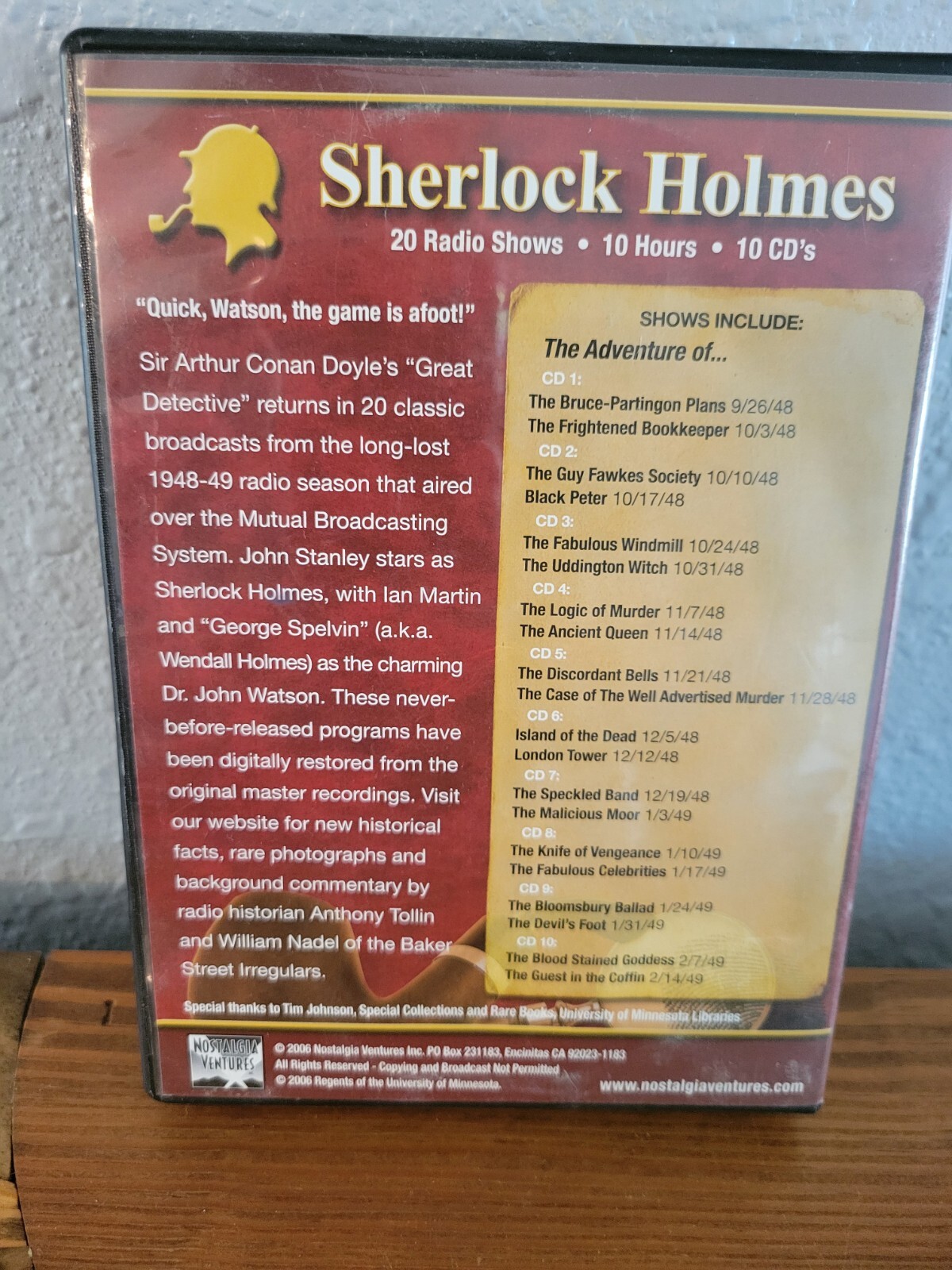 Old Time Radio Shows — Sherlock Holmes Autio Book- 10 CDs, 20 Shows