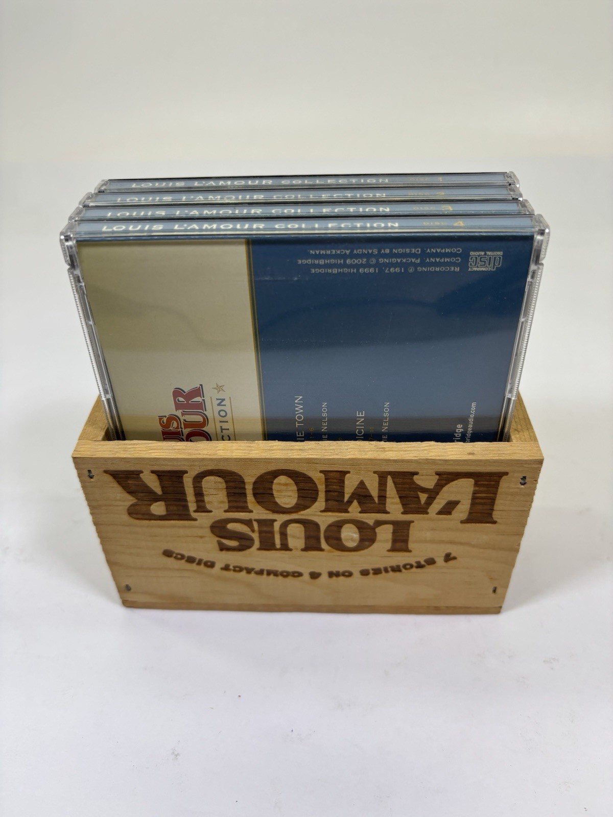 Louis L’Amour Collection CDs Set 4 (7 Stories) Wood Crate Features Willie Nelson