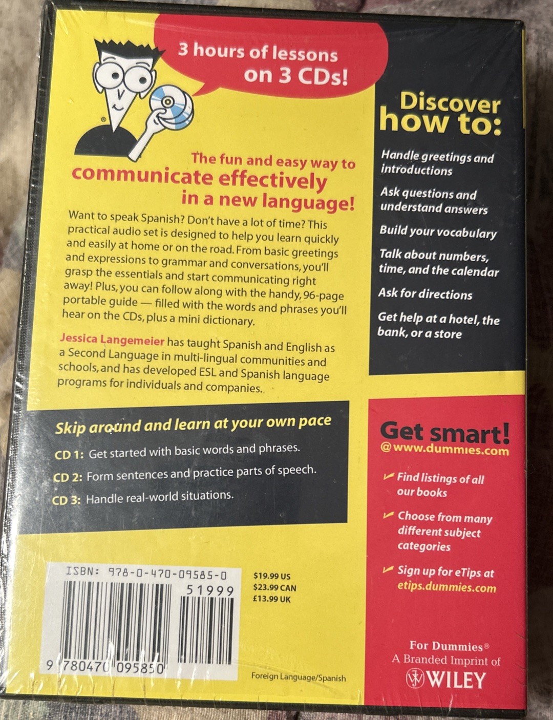 Spanish For Dummies by Jessica Langemeier (2007, Audio Cassette / CD-ROM) SEALED