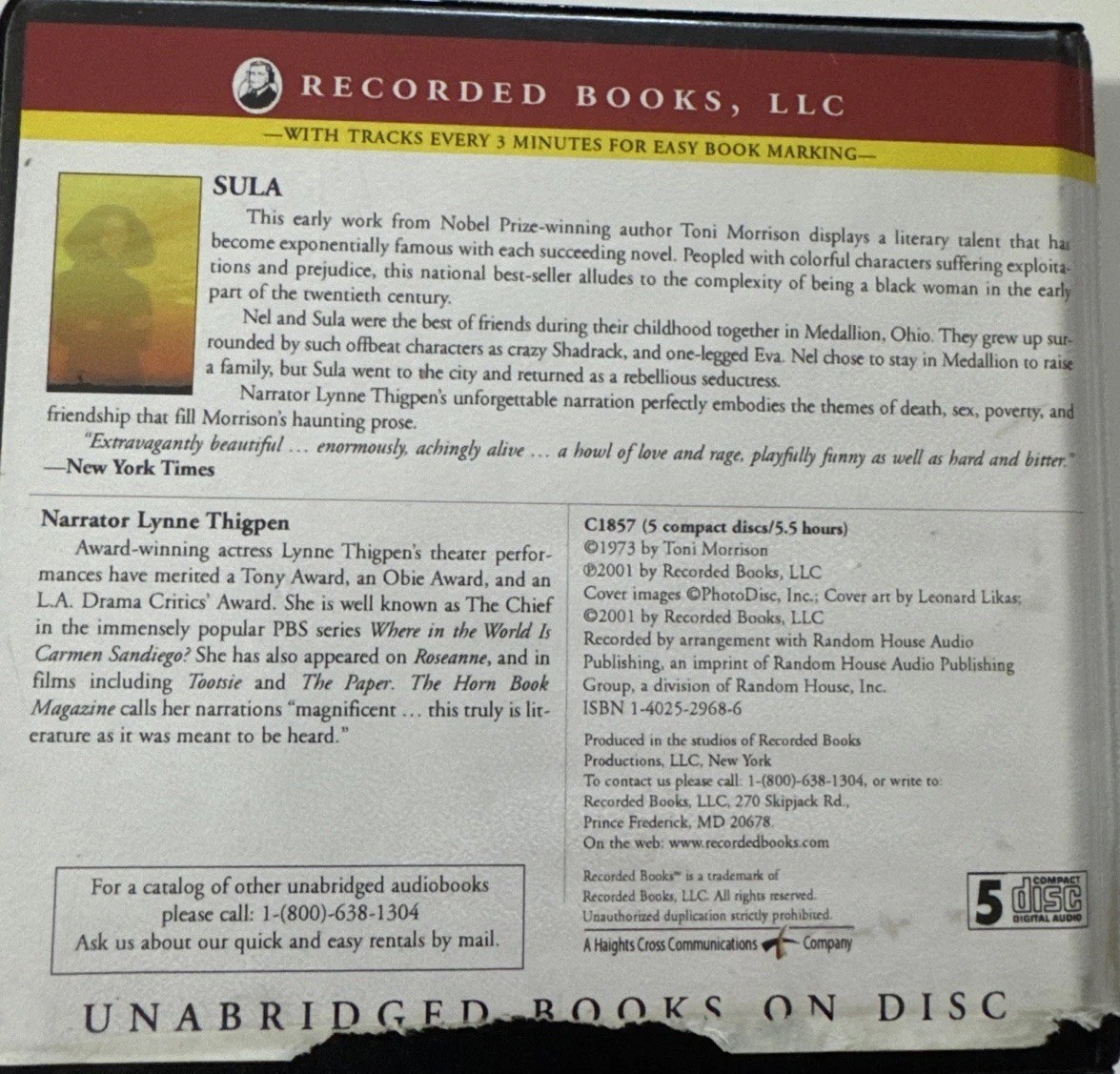 Sula by Toni Morrison 1973 — Audio Books 5 CD Unabridged