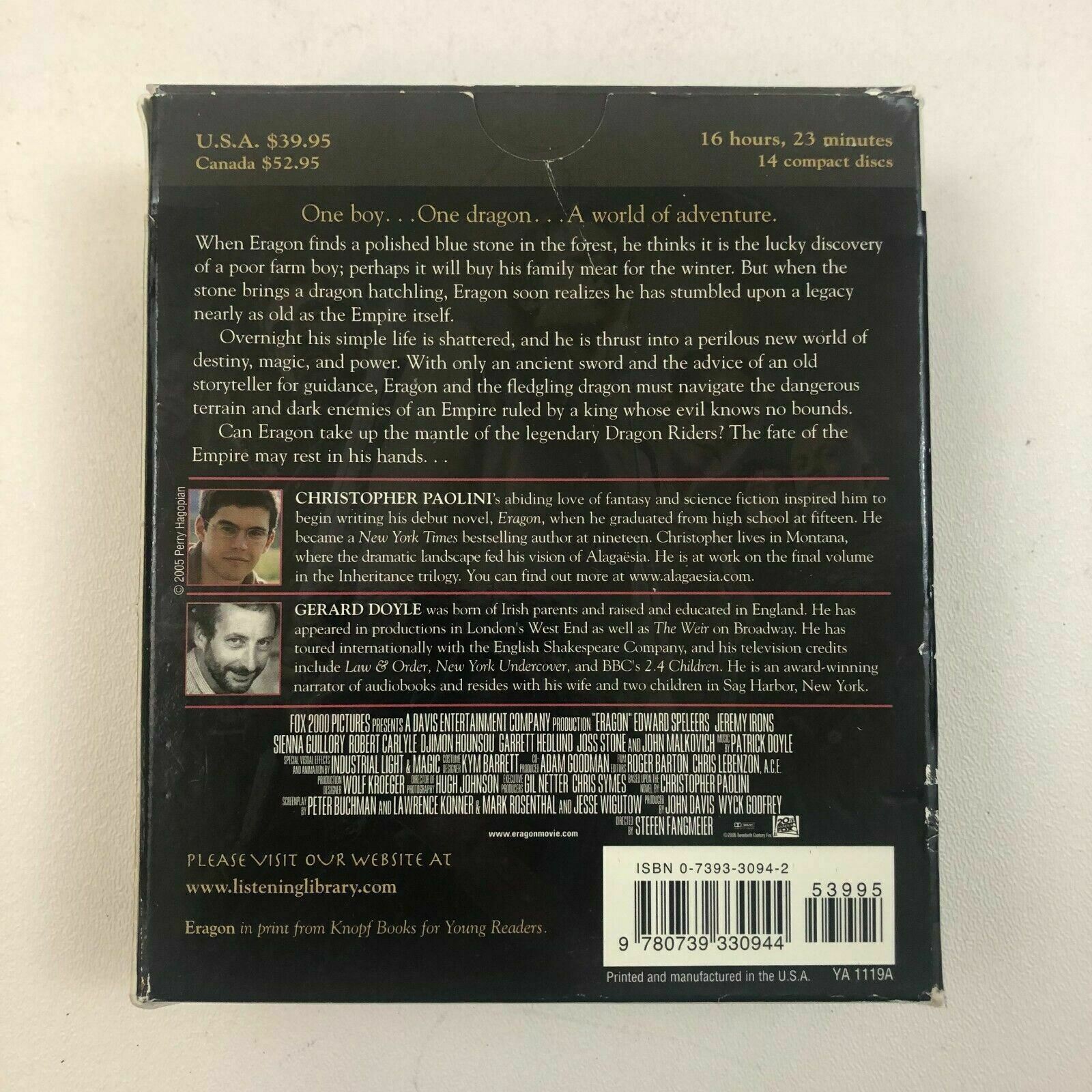 Eragon DVD Unabridged by C Paolini Read by Gerard Doyle 16 Hrs 23 Min