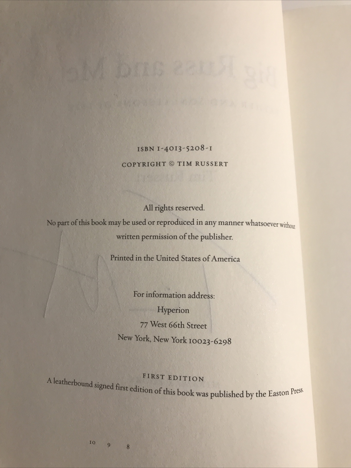 Big Russ and Me by Tim Russert — Autographed / 1st Edition + Lecture pamphlet
