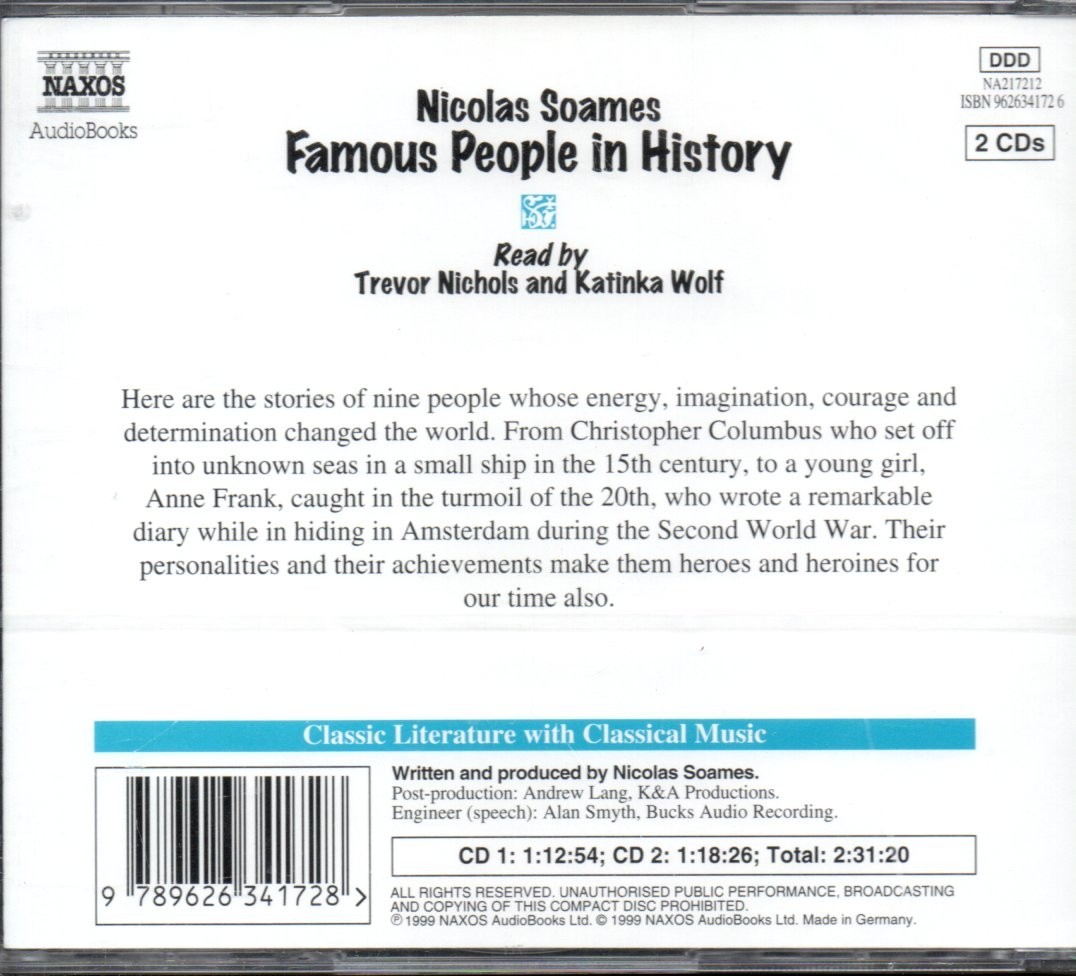 FAMOUS PEOPLE IN HISTORY by Nicolas Soames — 2xCD Audiobook *NEW & SEALED*