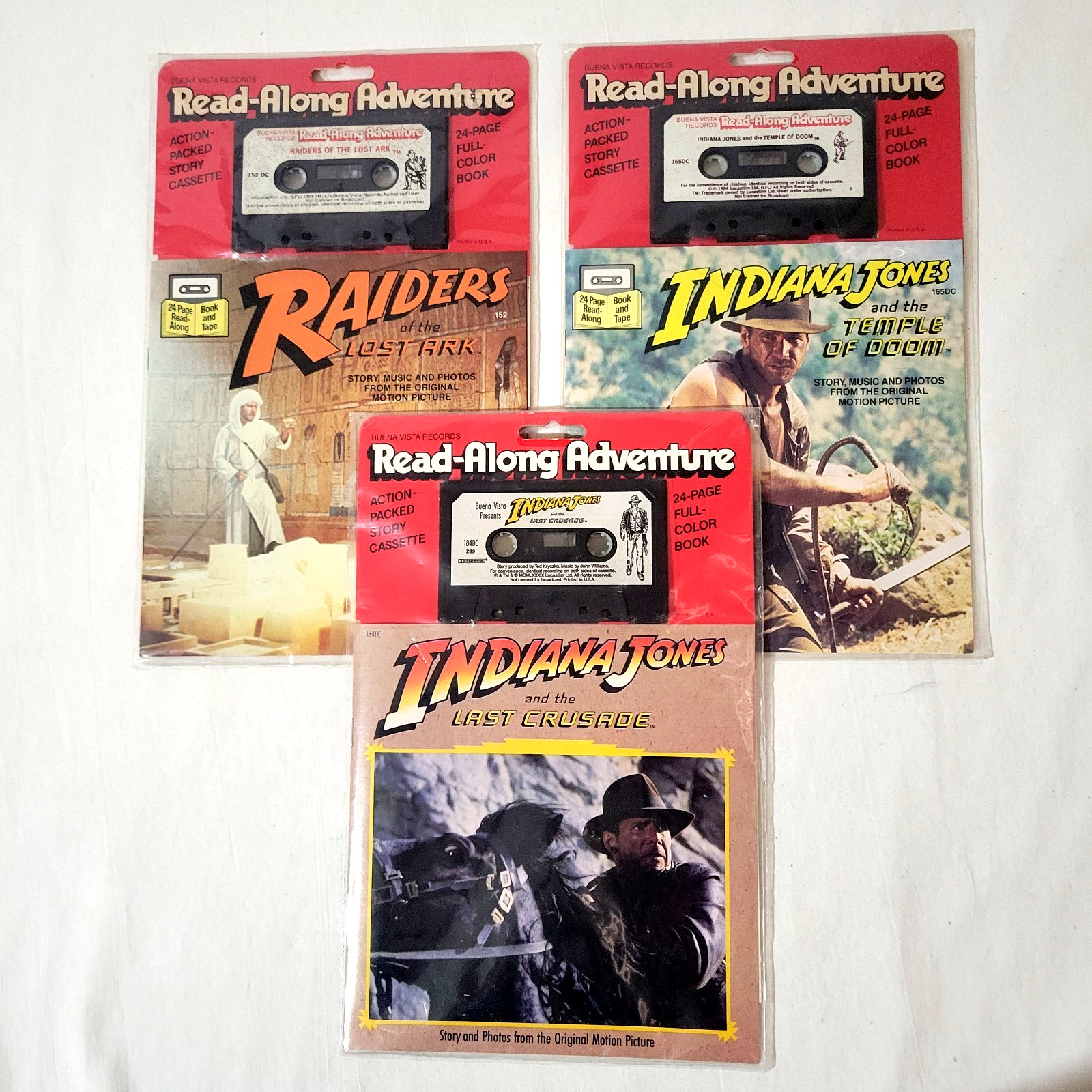 Indiana Jones Read-Along Adventure Rare Lot Of All 3 Tapes And Books (799)