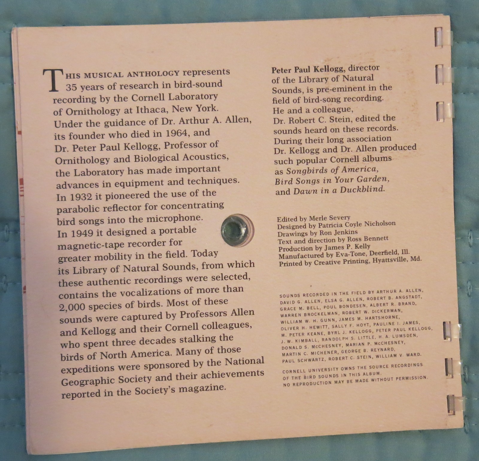 BIRD SOUNDS — 5 Flexi-Discs by Peter Kellogg 1965 NGS