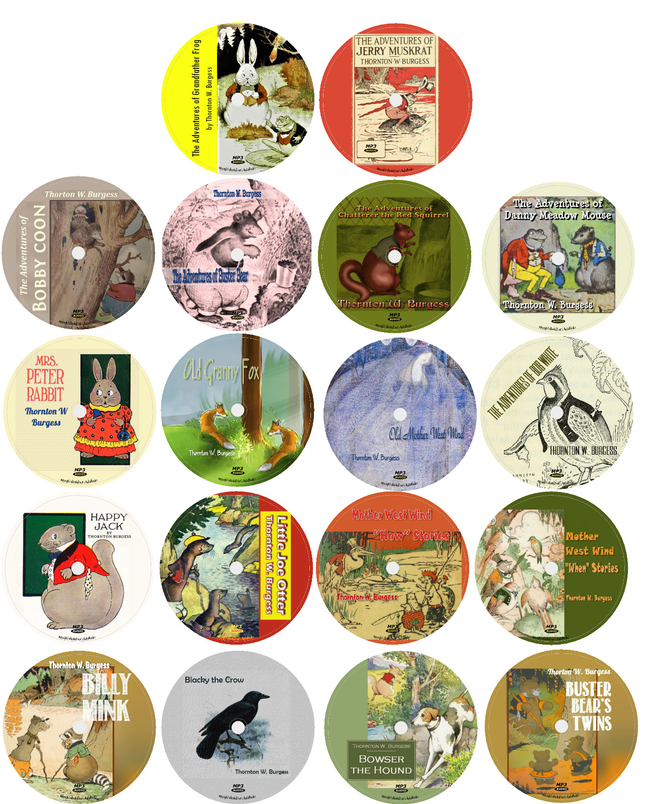 Set #1 Thornton W. Burgess 22 Children’s Adventure Audiobooks in 22 MP3 CDs