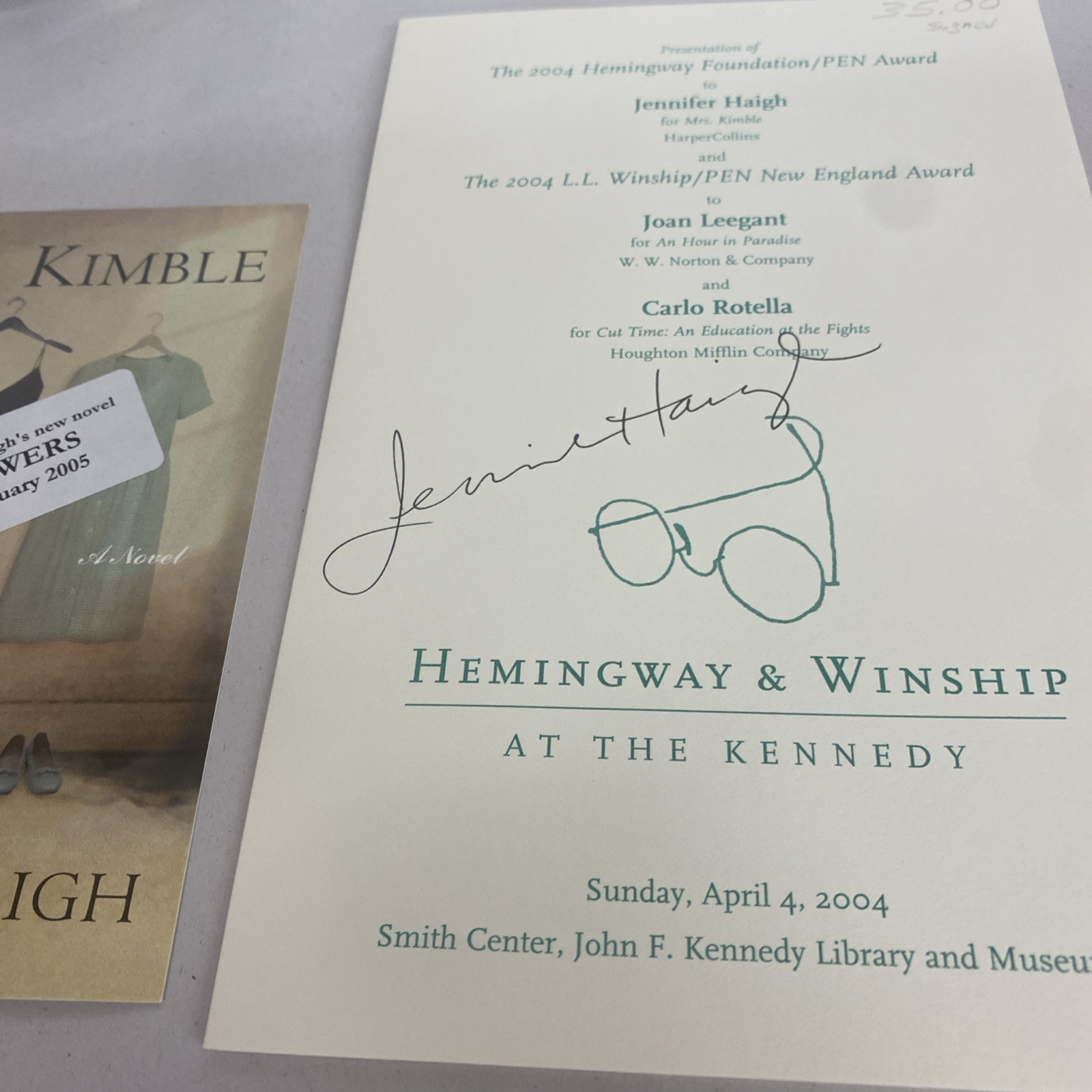 MRS. KIMBLE — JENNIFER HAIGHT — SIGNED First Edition Fine/fine, DJ In Mylar