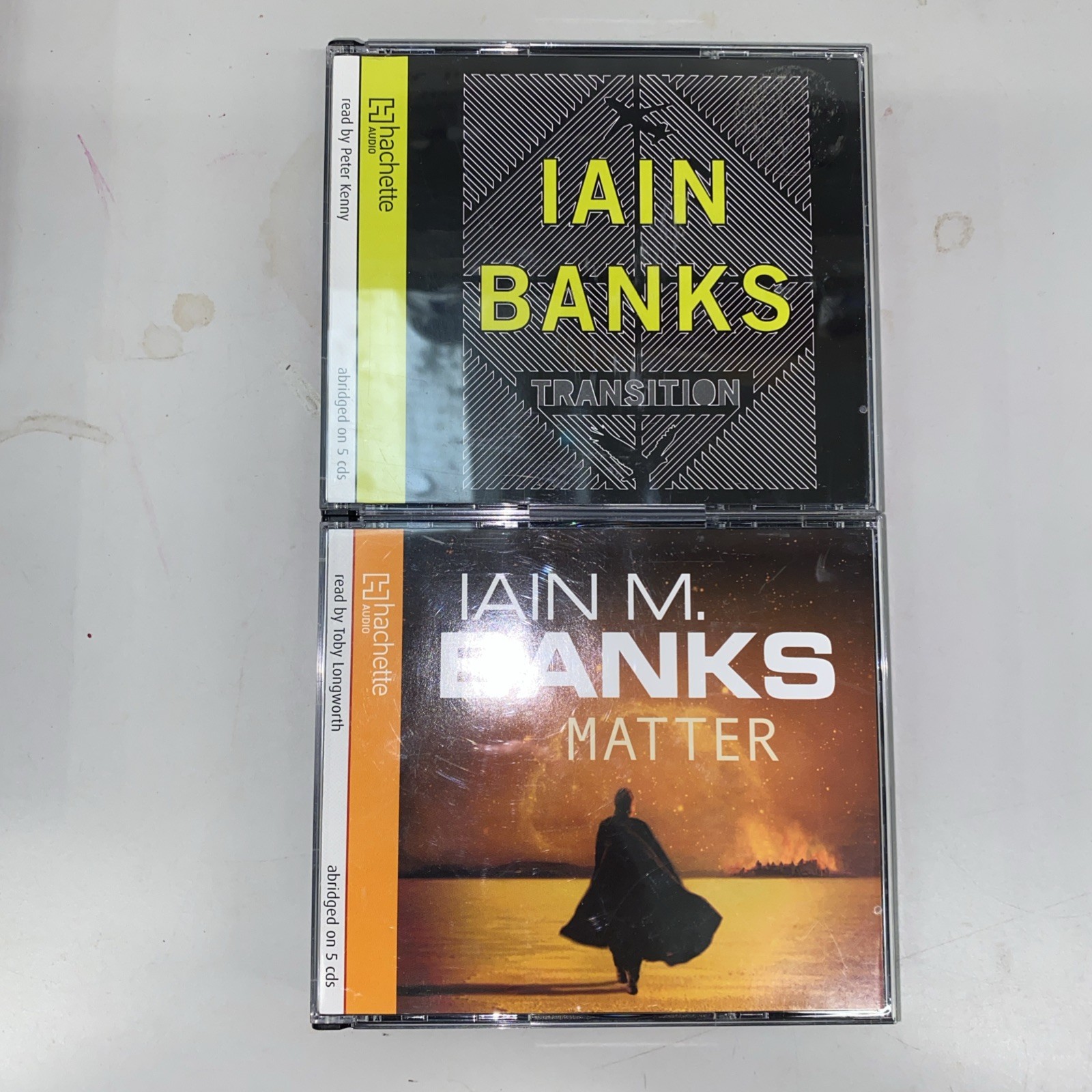 TRANSITION Iain Banks and MATTER by Iain M Banks 2 x AUDIO BOOKS 5 x CDs x 2