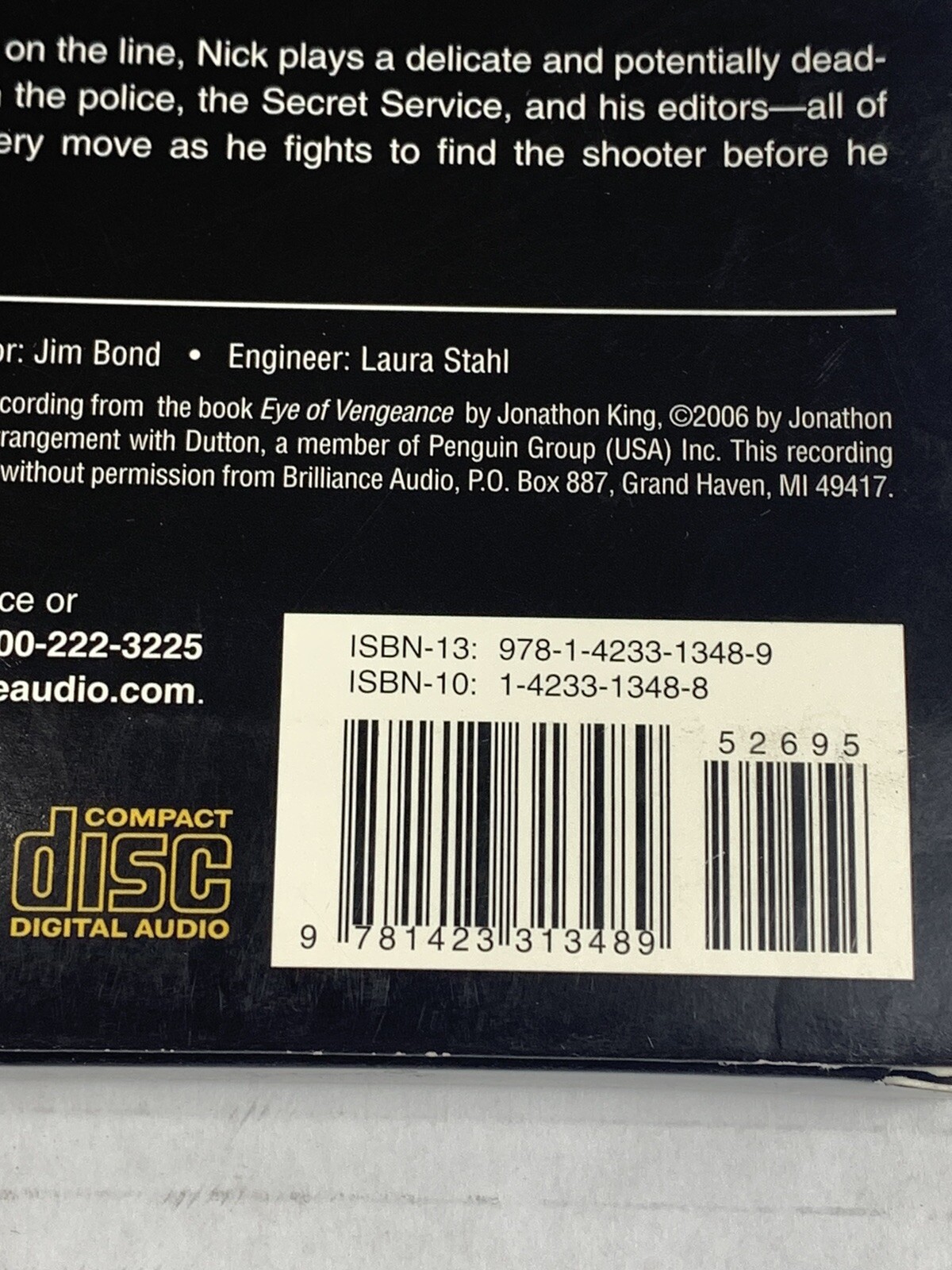 Eye of Vengeance by Jonathon King Audiobook CDs 2006 Read By Mel Foster