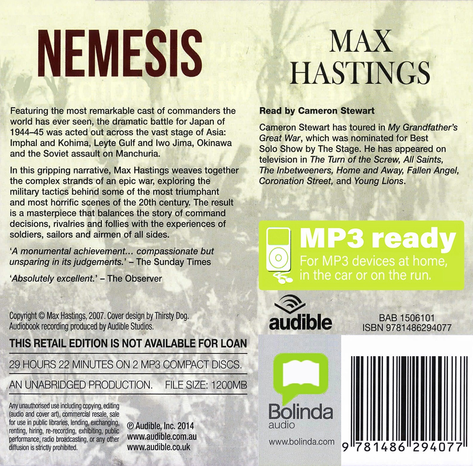 Nemesis: The Battle for Japan, 1944-45 — Max Hastings — MP3CD Audio – Unabridged